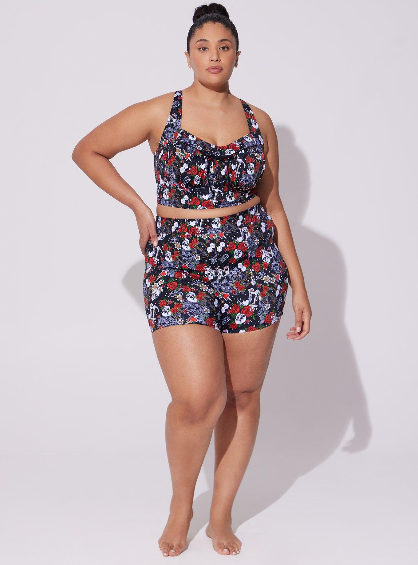 Plus Size Retro Wireless Ruched Cups Bikini Top Torrid