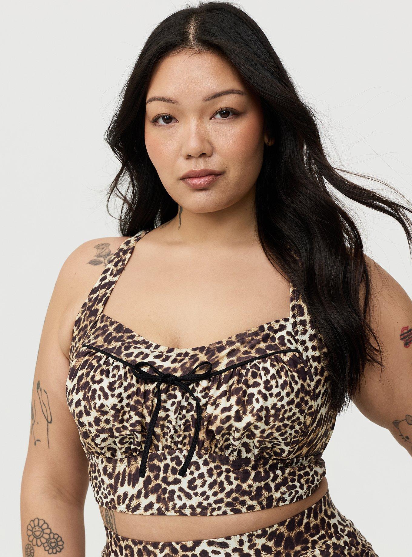 Retro Chic Wire-Free Ruched Bikini Top, JORDYN LEOPARD TAN, hi-res