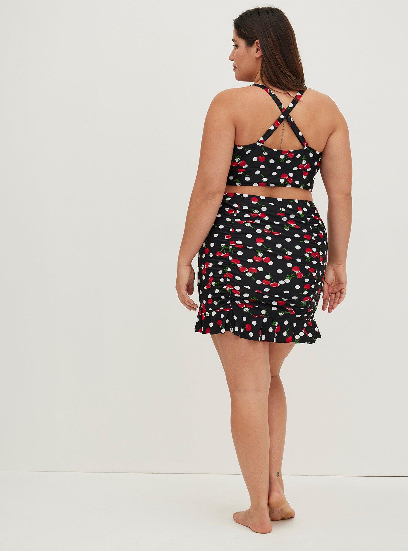 Retro High-Rise Long Ruched Swim Skirt With Brief, BING CHERRY, alternate