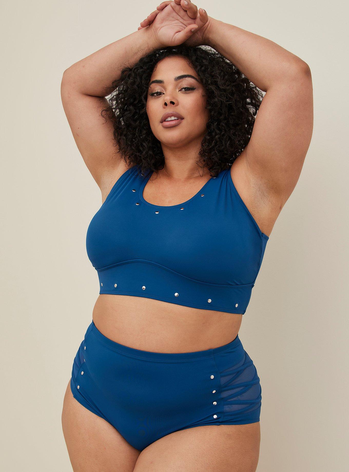 Plus Size Studded Scoop Swim Top - Blue, POSEIDON, alternate