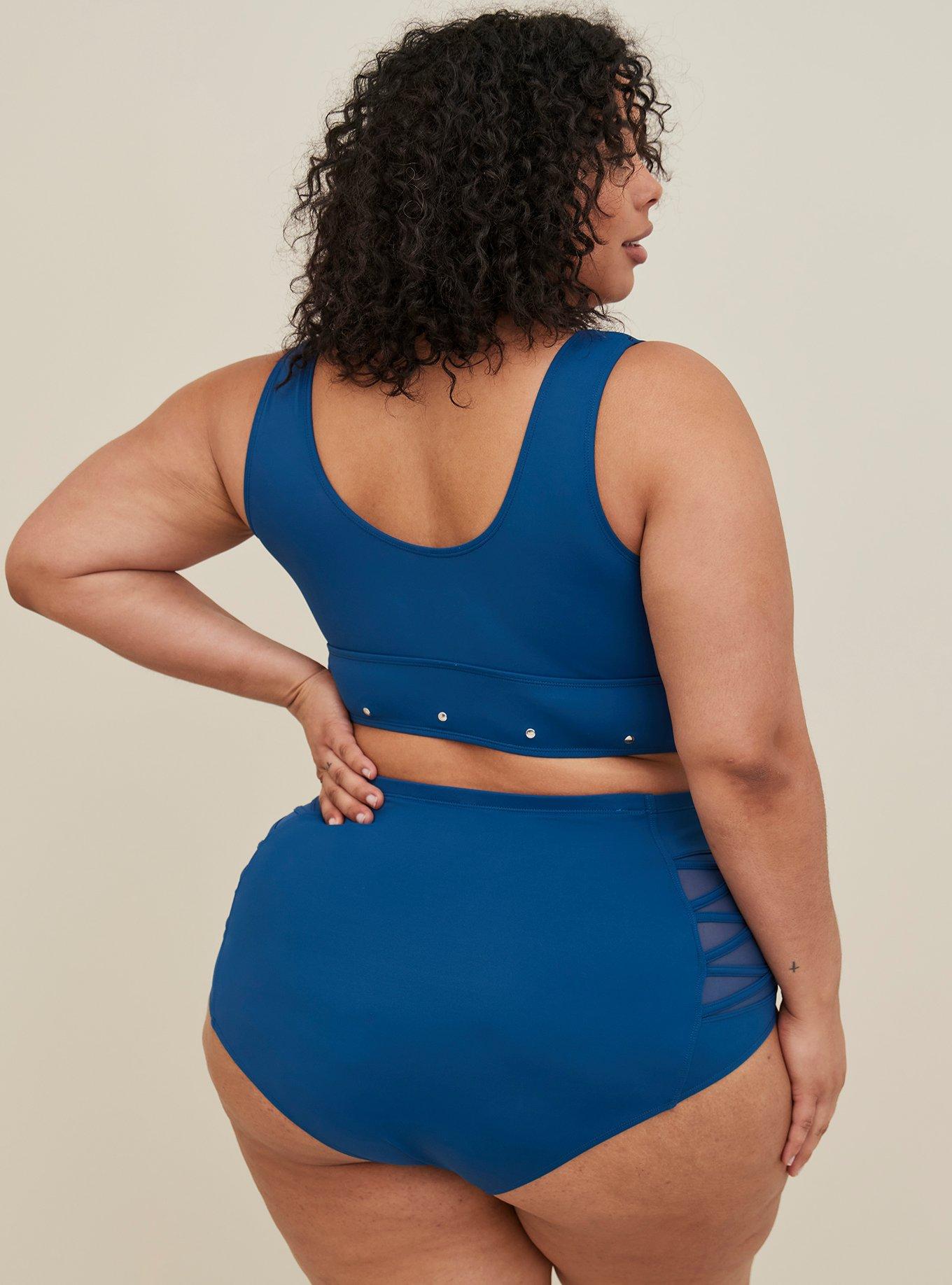 Plus Size Studded Scoop Swim Top - Blue, POSEIDON, alternate