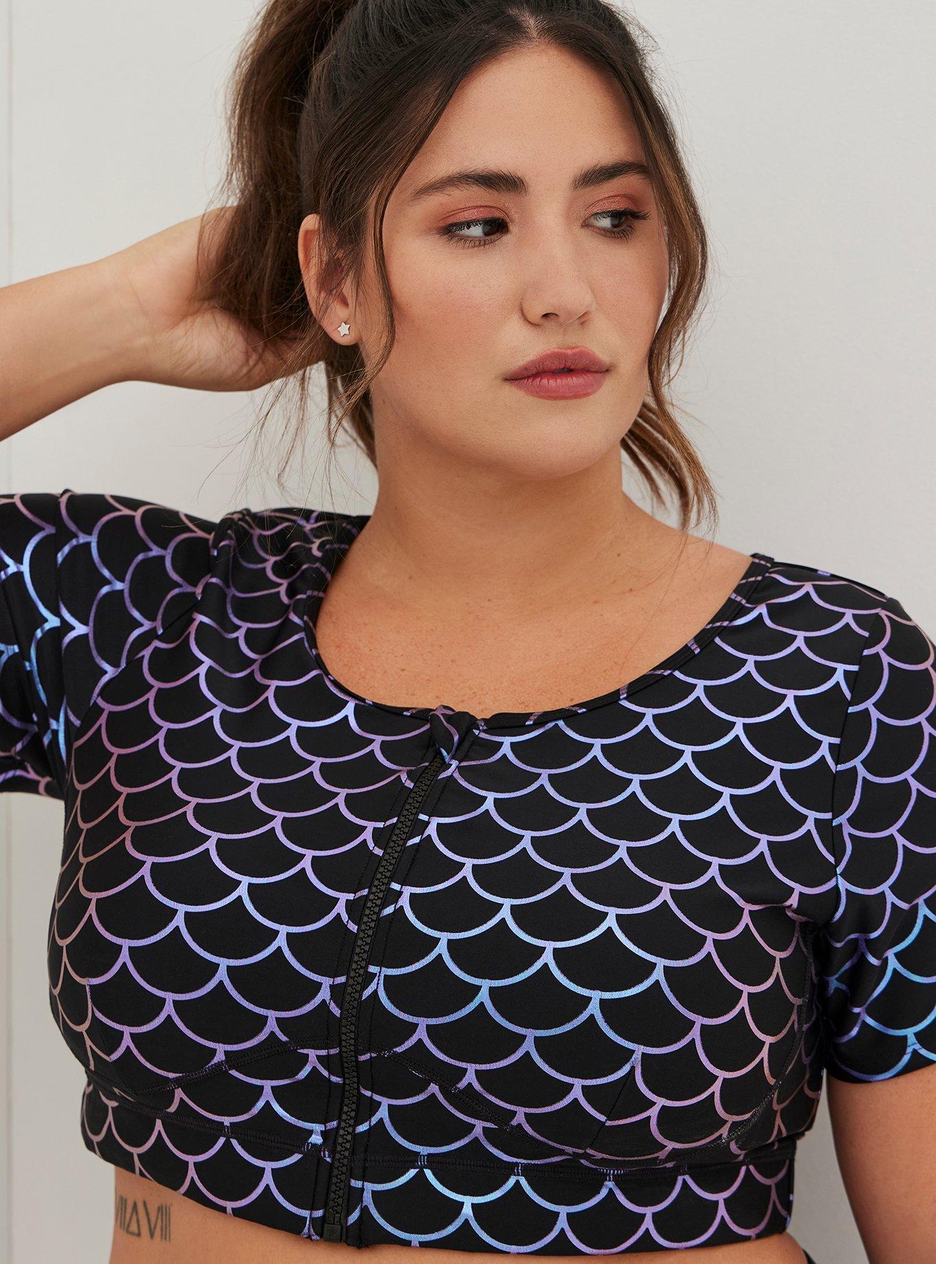 Plus Size Zip Front Short Sleeve Active Swim Top Mermaid Torrid