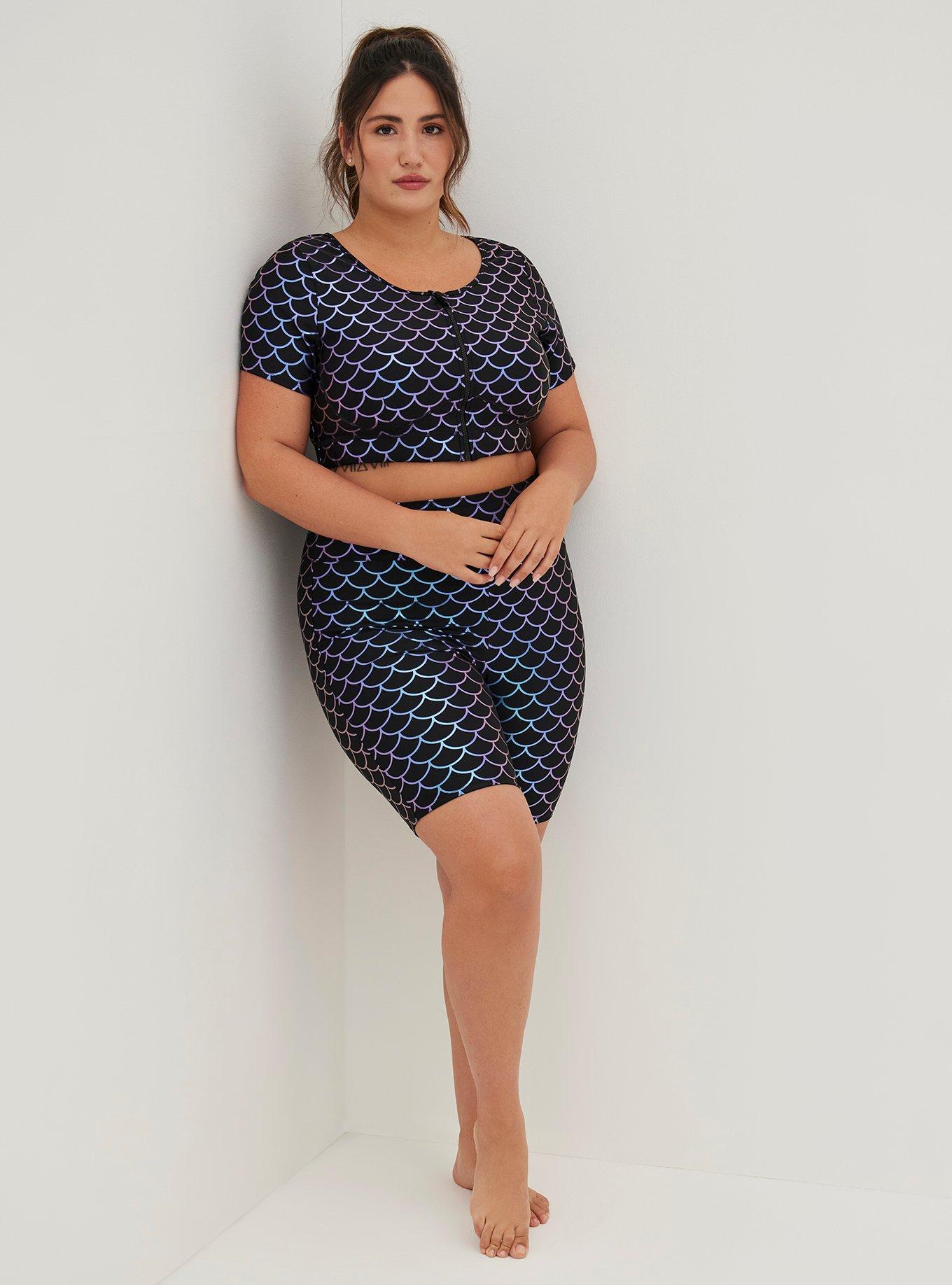 Plus Size Zip Front Short Sleeve Active Swim Top Mermaid Torrid