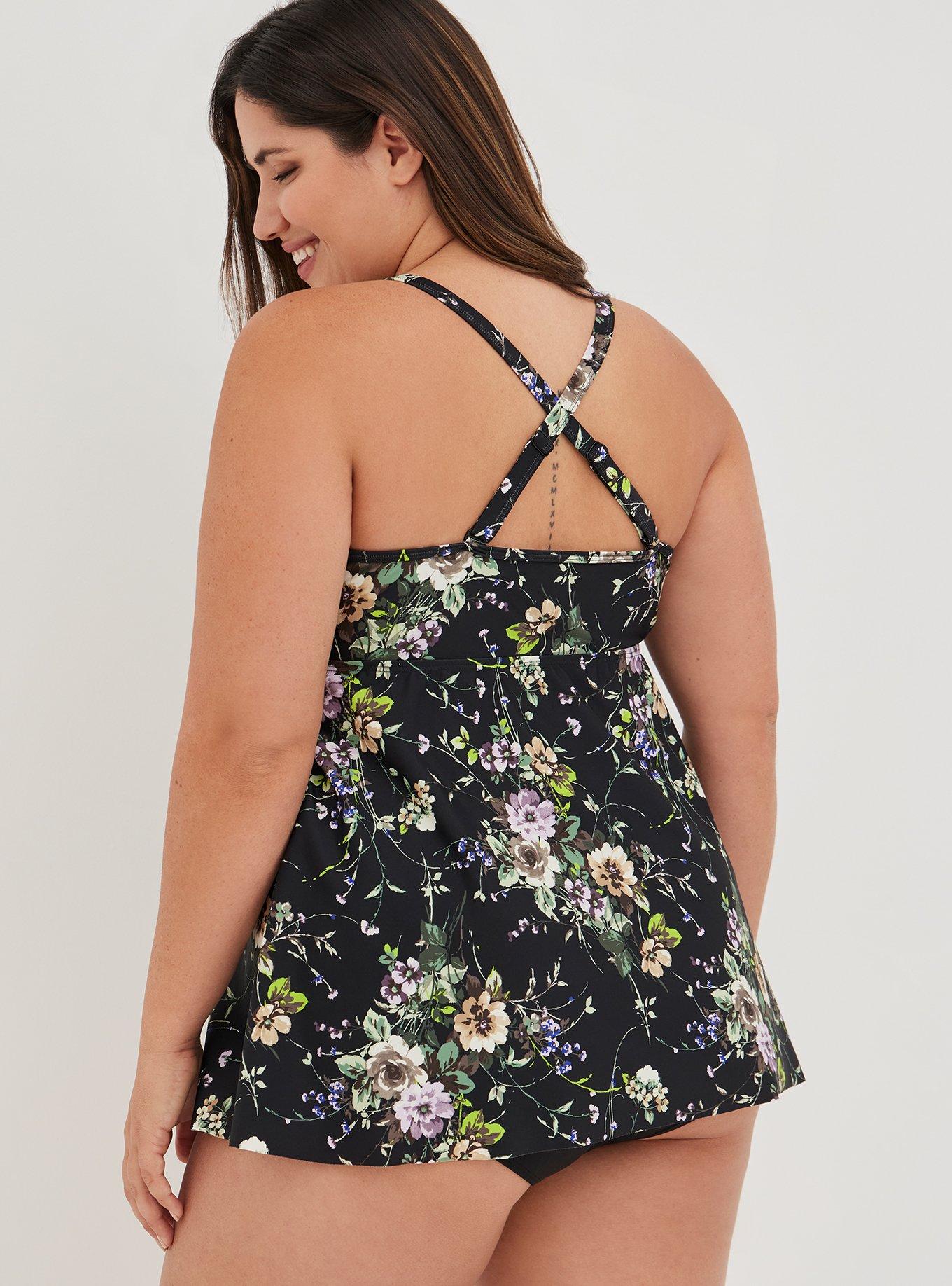 Plus Size Strappy High Neck Swim Tankini - Floral Green , SINCERE FLORAL, alternate