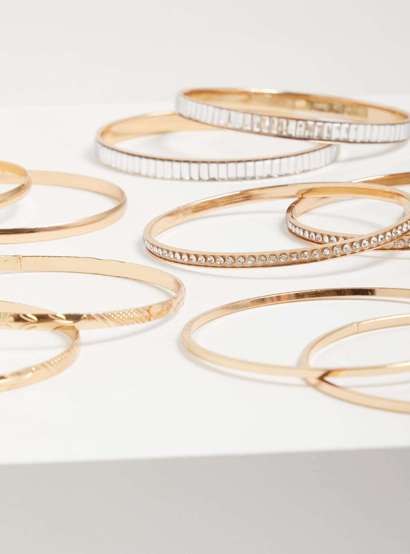 Plus Size Baguette Bangle Bracelet Stack - Gold Tone, GOLD, alternate