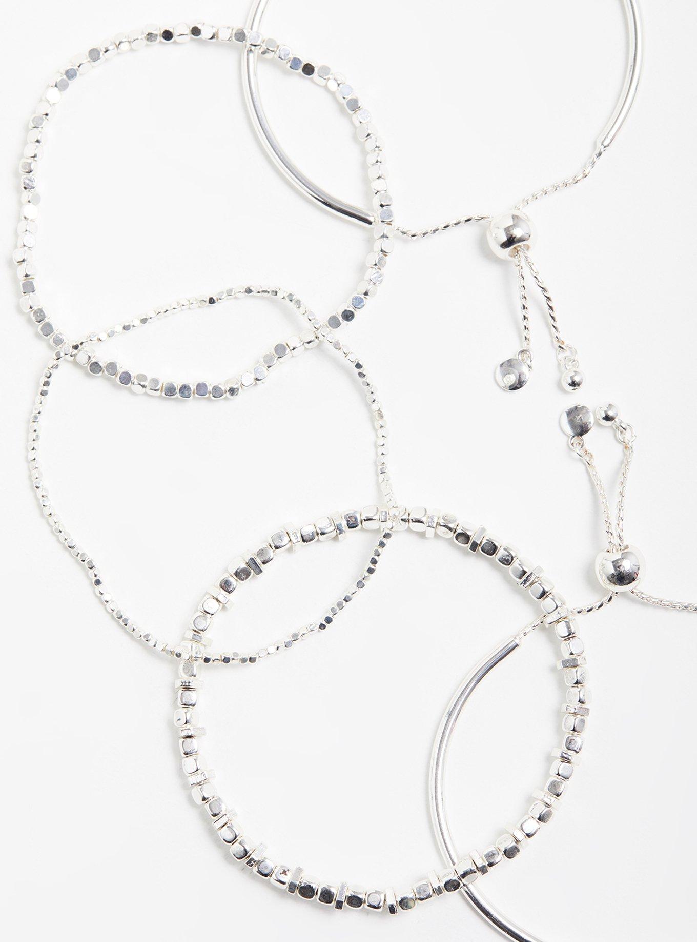 Plus Size Pull Clasp Bracelet Set of 5 - Silver Tone, SILVER, alternate