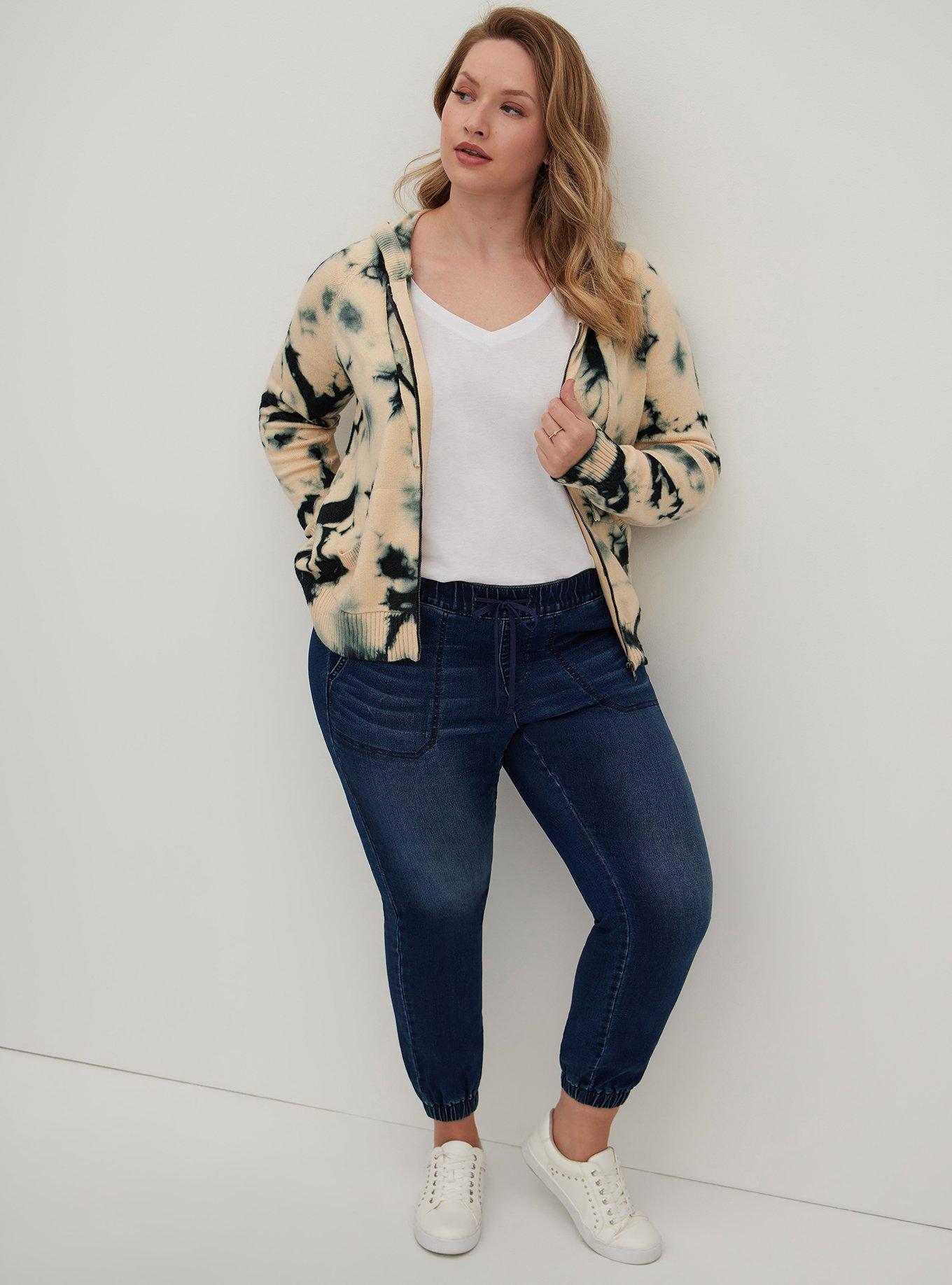 Plus Size Everyday Plush Cardigan Hooded Raglan Sweater, TIE DYE, alternate