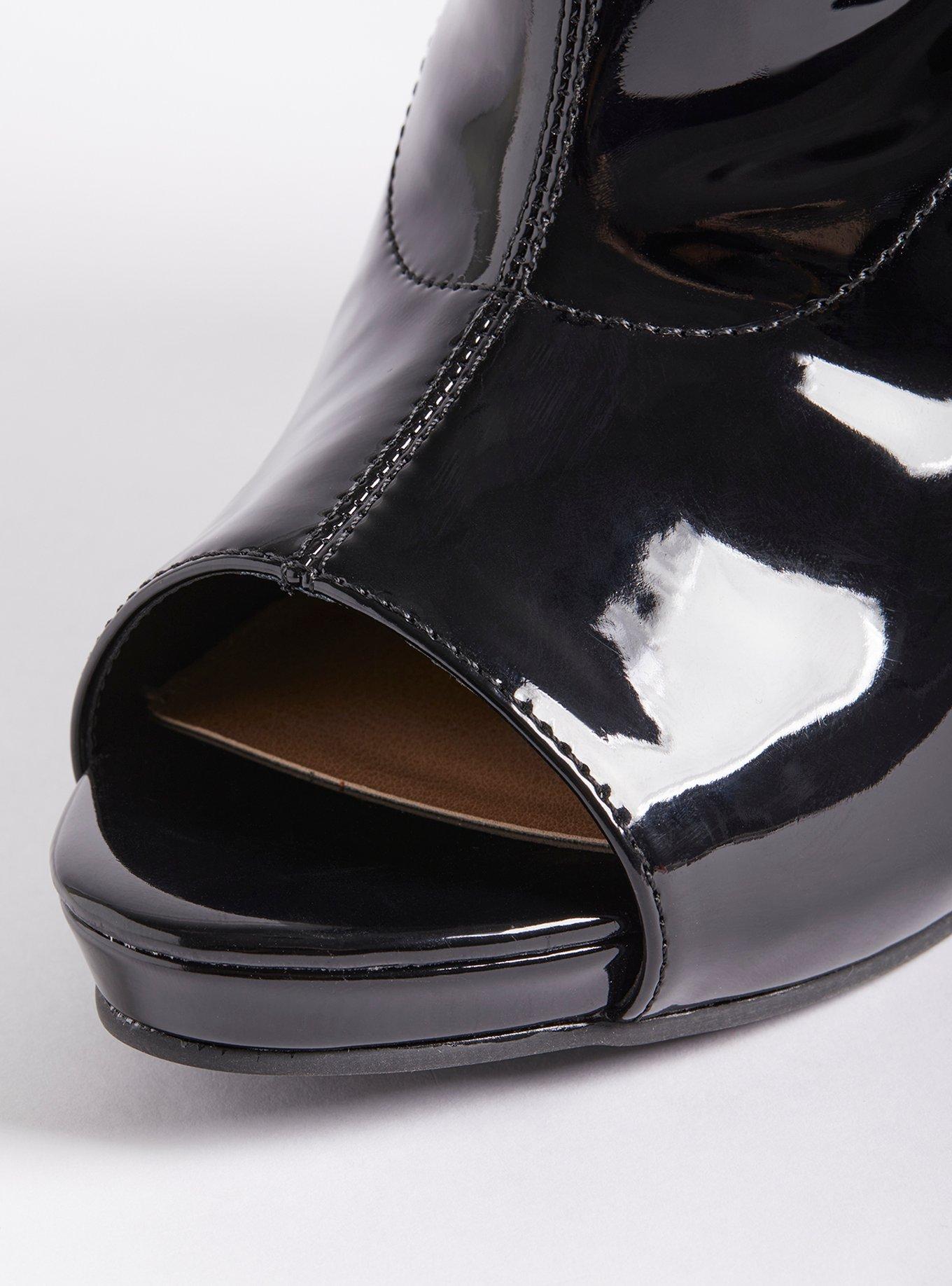 Patent leather open toe boots