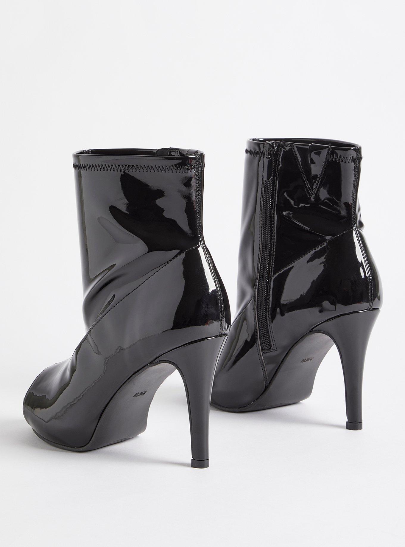 Plus Size Peep Toe Heel Bootie Patent Black WW Torrid