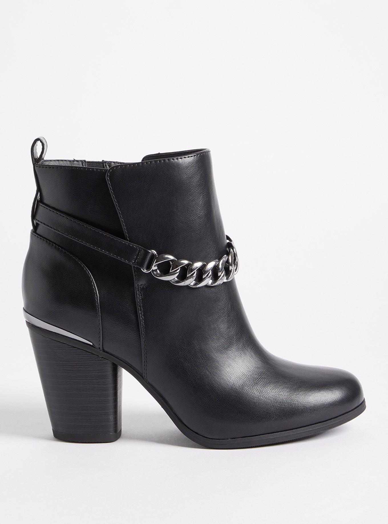 Chain Heel Bootie - Faux Leather Black (WW), BLACK, alternate
