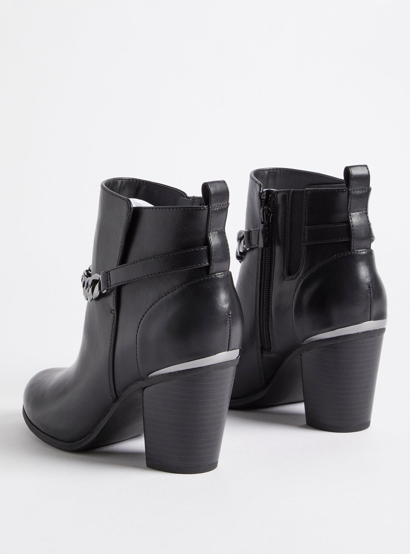 Chain Heel Bootie - Faux Leather Black (WW), BLACK, alternate