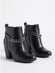 Chain Heel Bootie - Faux Leather Black (WW), BLACK, hi-res