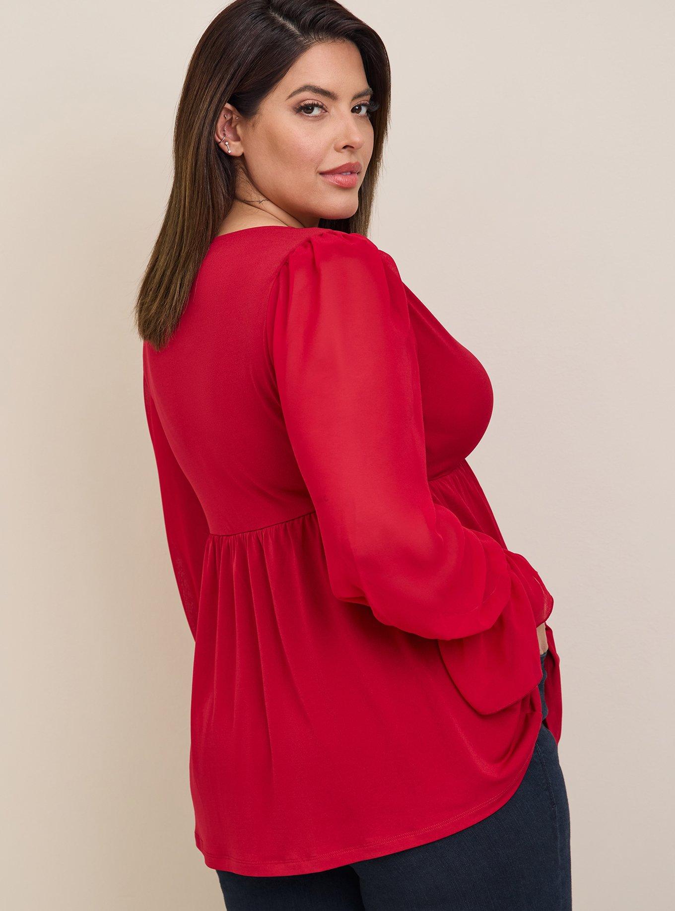 Plus Size Surplice Top - Red