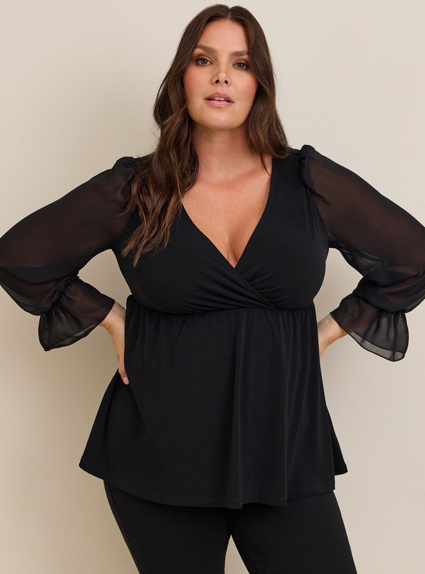 Plus Size - Babydoll Studio Knit Chiffon Sleeves Surplice Top - Torrid