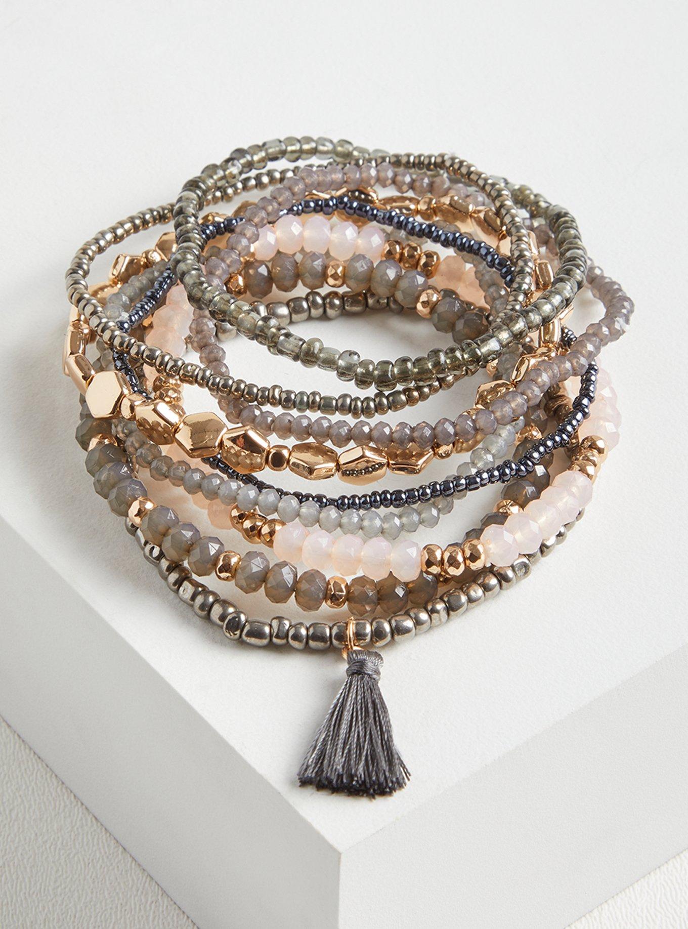 Stretch Set Bracelet - Beaded Stone Grey, , hi-res