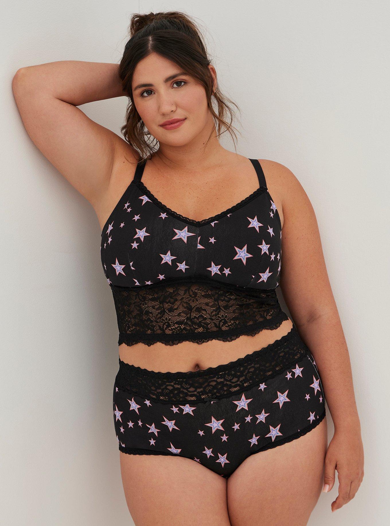 Plus Size Lightly Lined Cotton Longline Bralette, RAINBOW STAR, alternate
