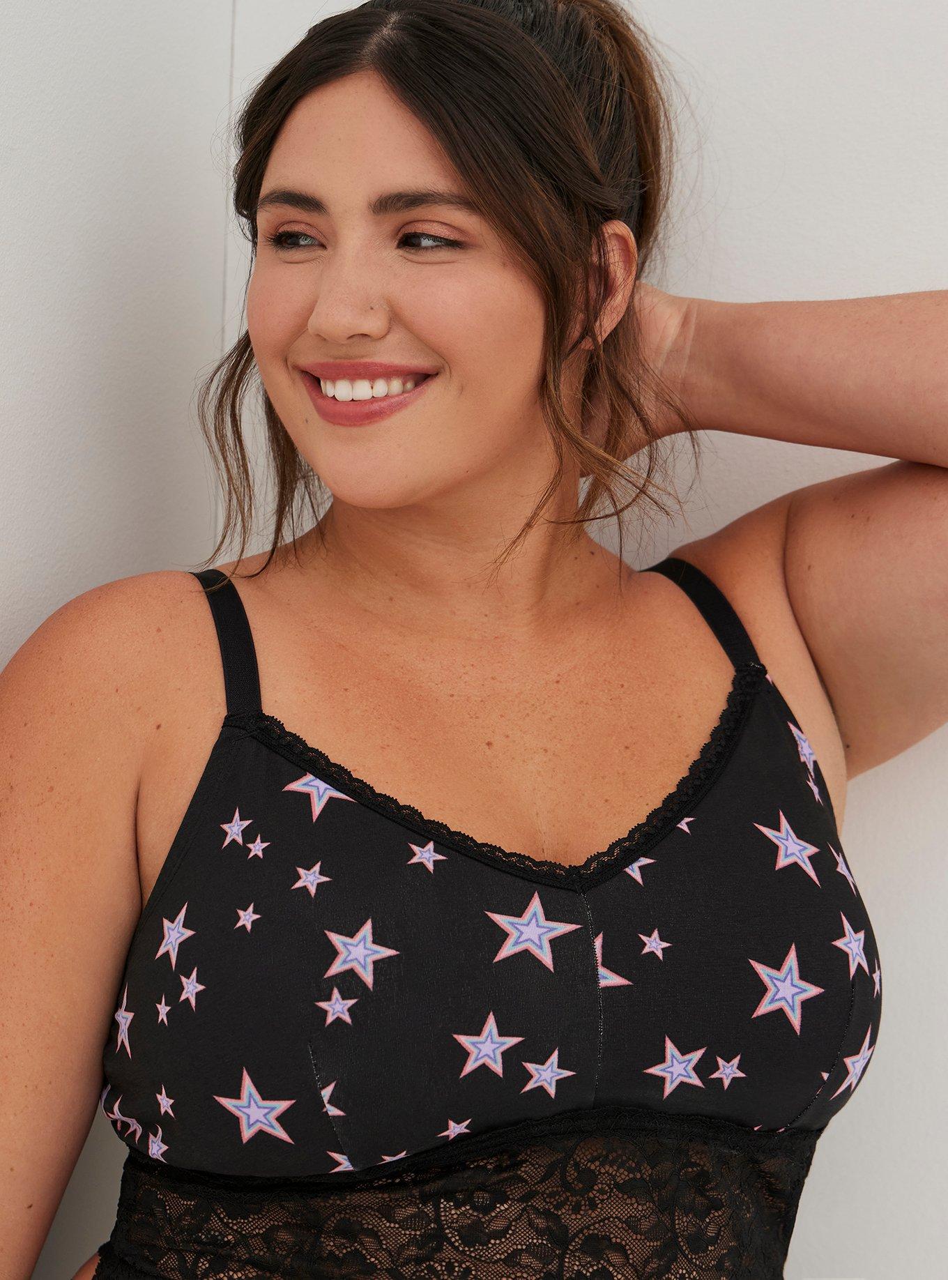 Plus Size Lightly Lined Cotton Longline Bralette, RAINBOW STAR, alternate