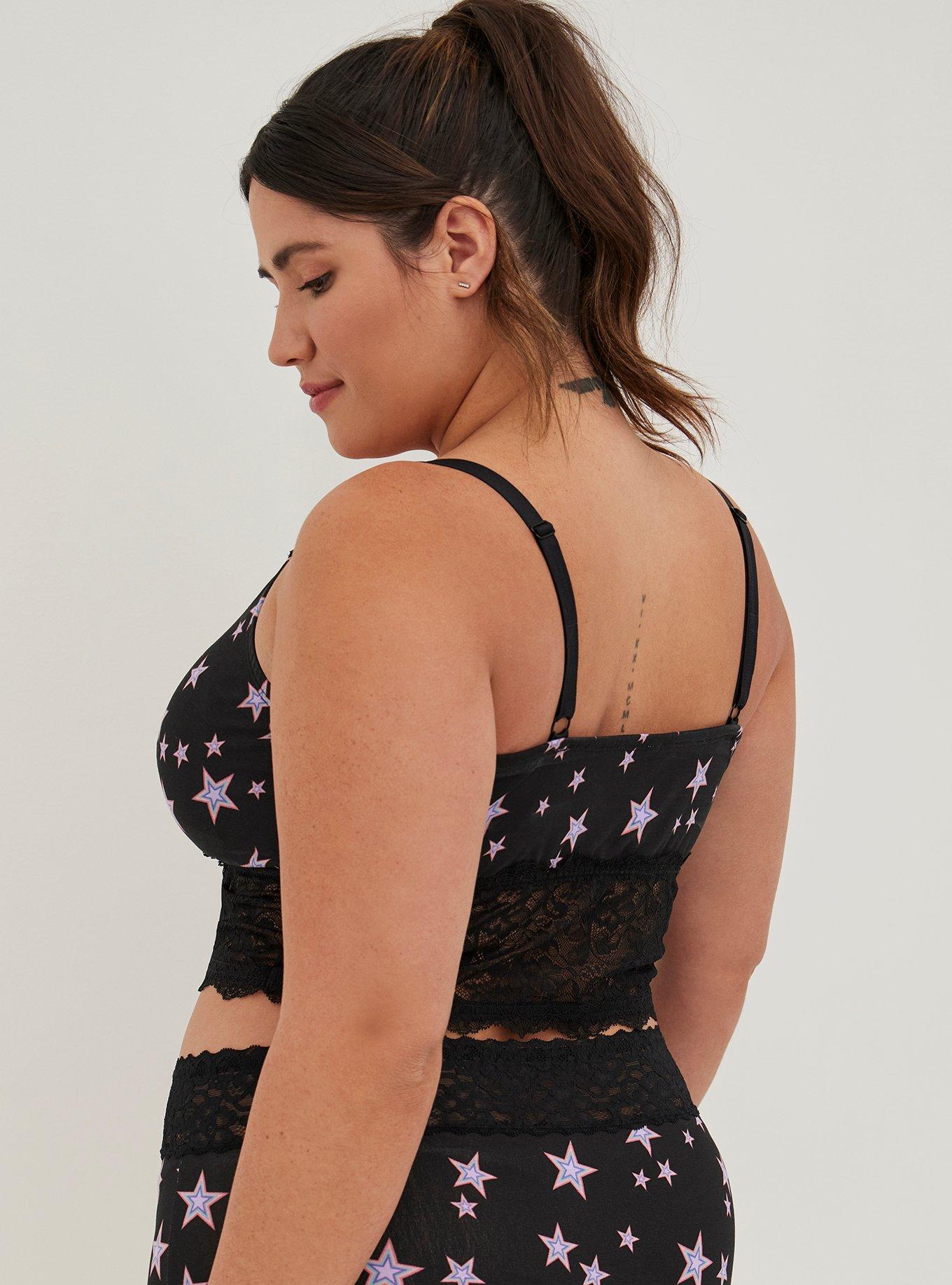 Plus Size Lightly Lined Cotton Longline Bralette, RAINBOW STAR, alternate