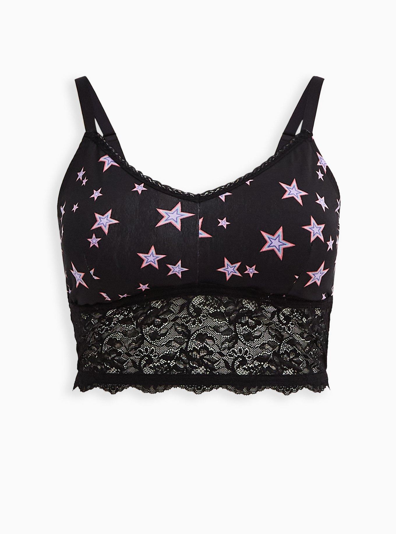 Plus Size Lightly Lined Cotton Longline Bralette, RAINBOW STAR, hi-res