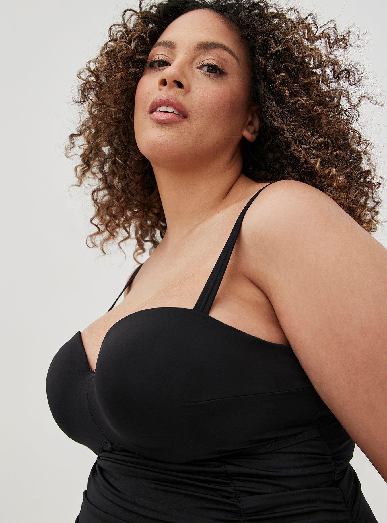 Underwire Ruched Retro Mid-Length Swim Dress - Black, DEEP BLACK, alternate