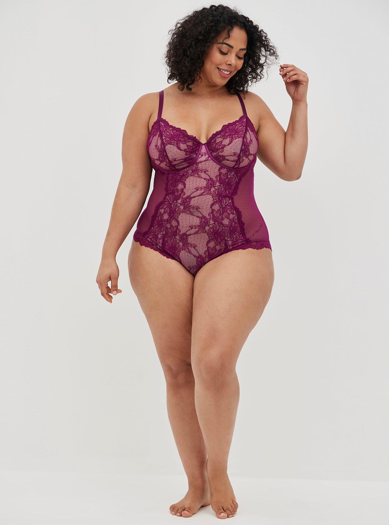 Dotted Mesh Lace Bodysuit Whistful Mauve