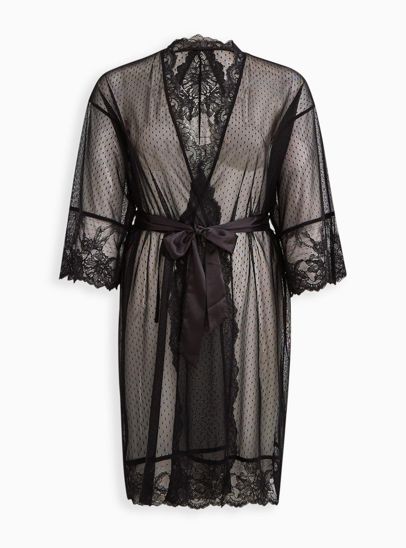 Kimono Sleeve Midi Robe - Dot Lace Black, , hi-res