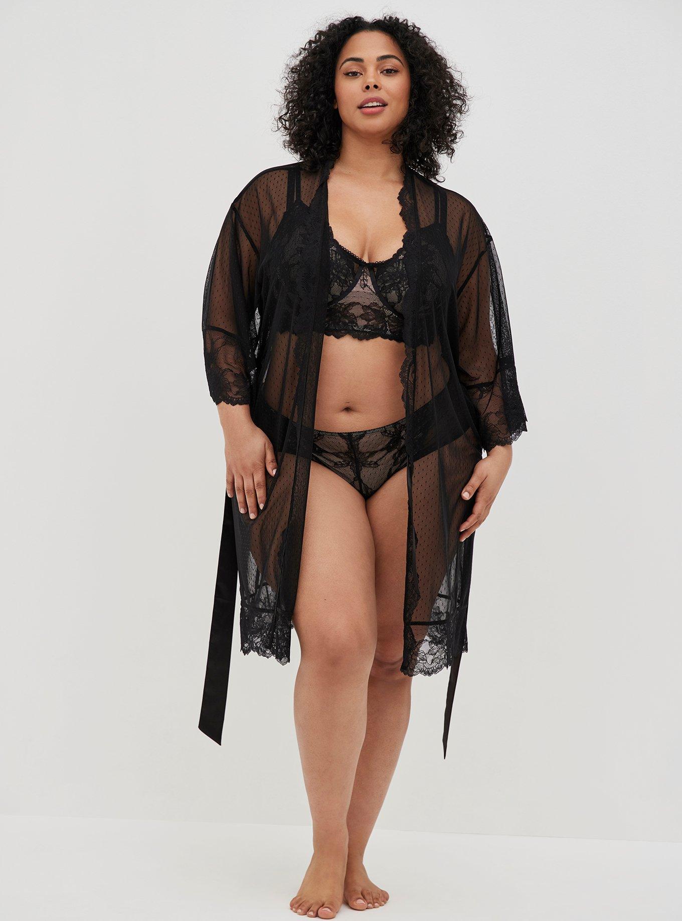 Kimono Sleeve Midi Robe - Dot Lace Black, , hi-res