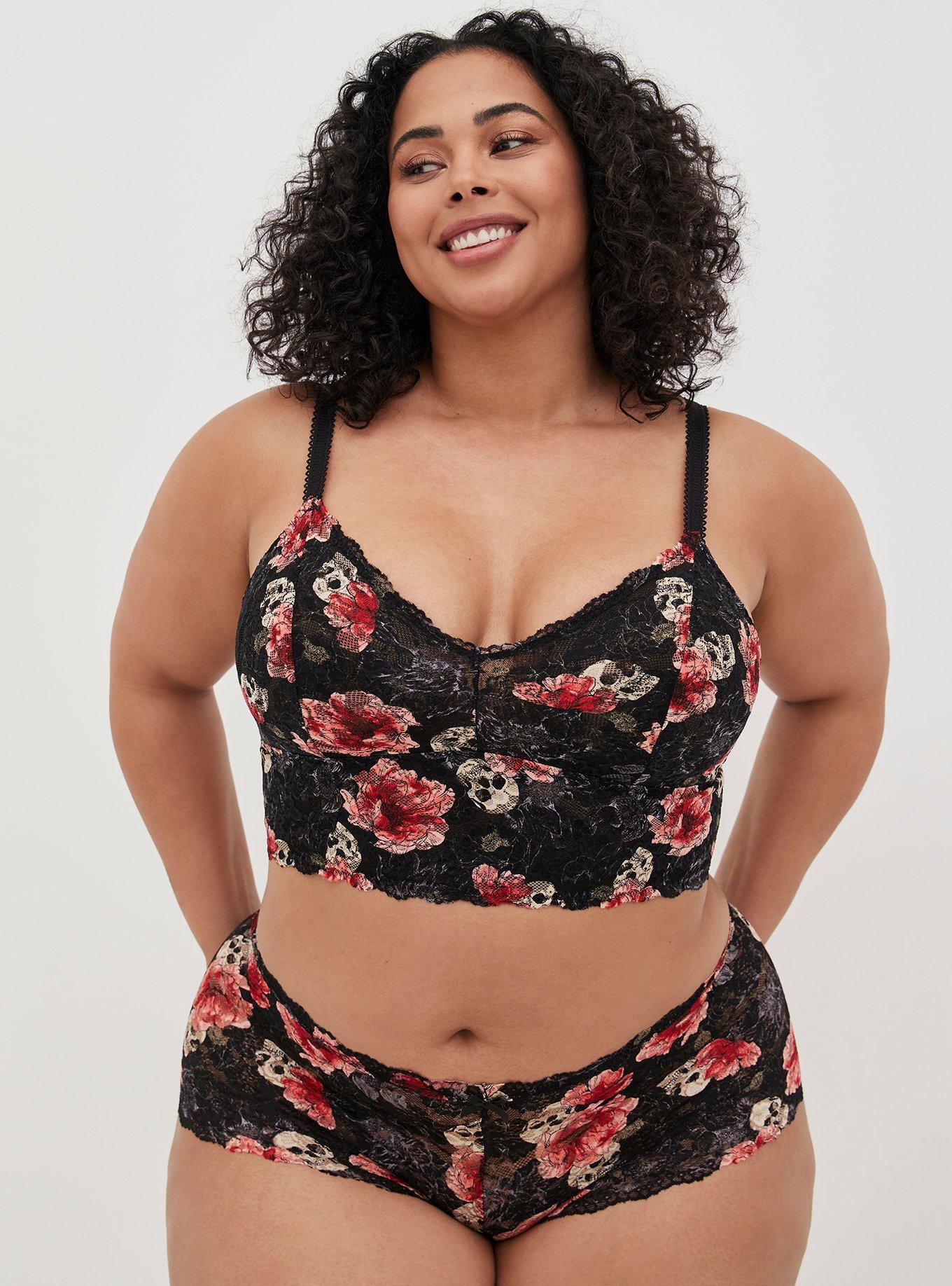 Longline Unlined Bralette - Lace Floral Black, VARIETY SKULL, alternate
