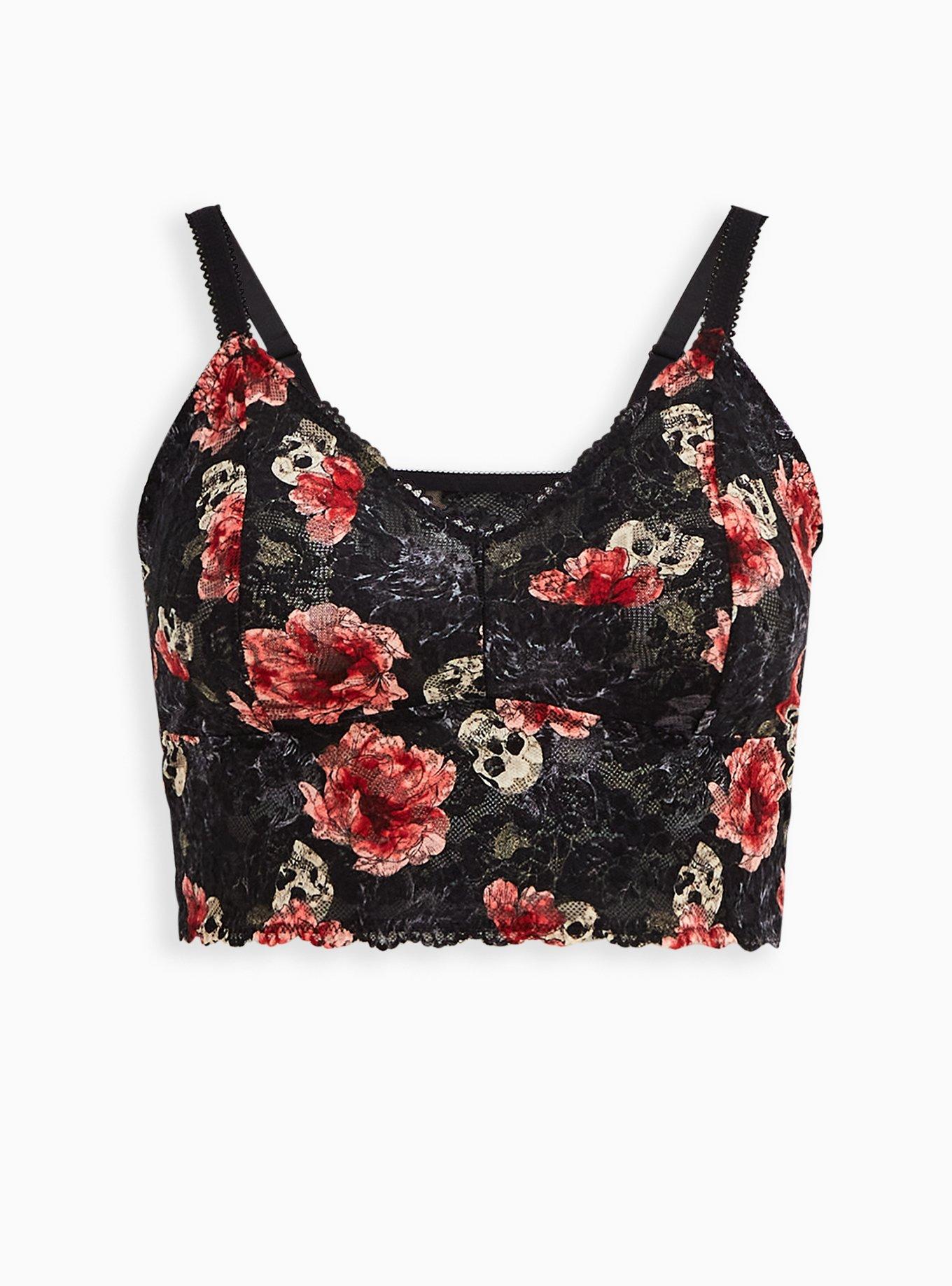 Longline Unlined Bralette - Lace Floral Black, , hi-res