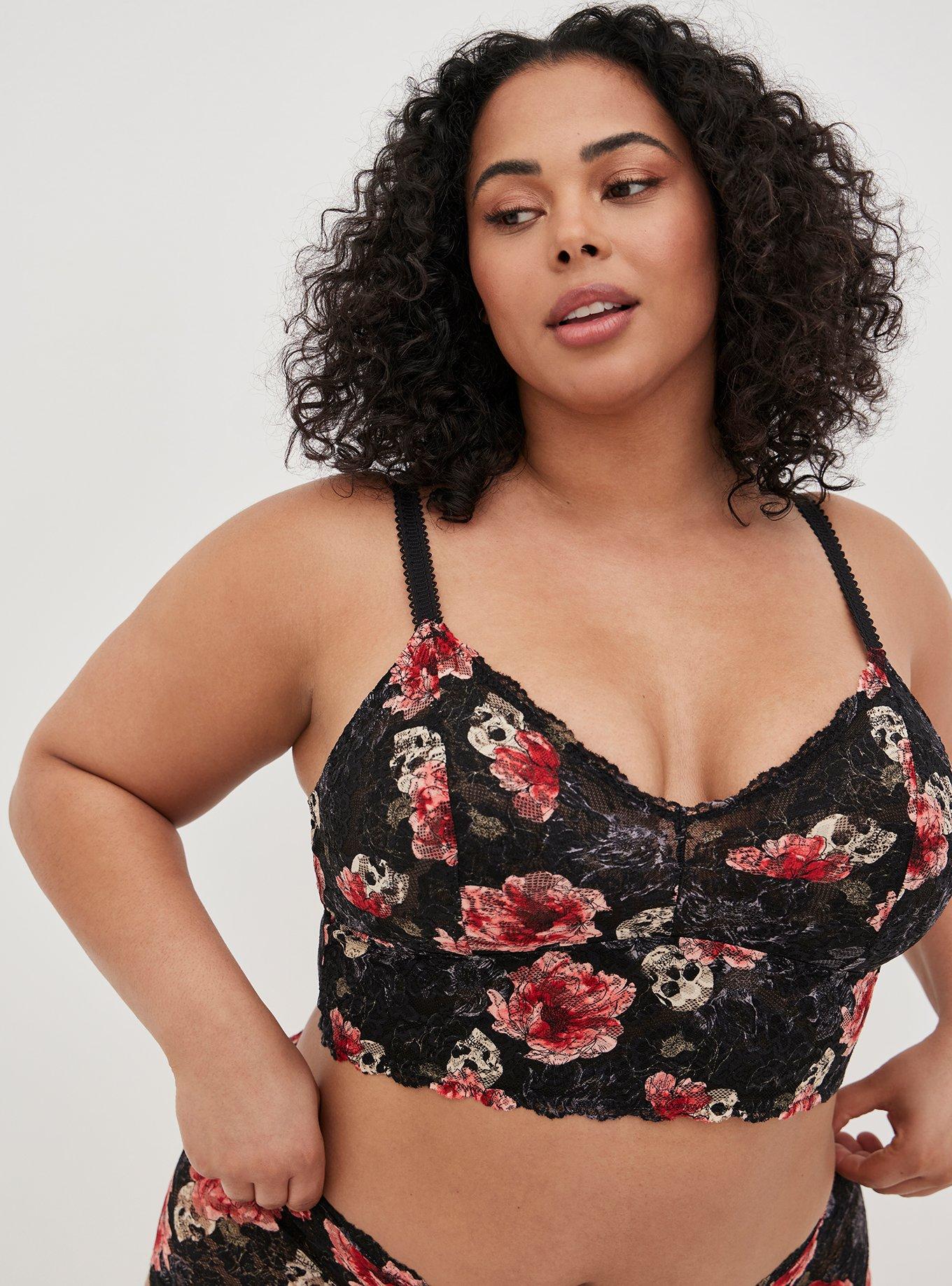 Longline Unlined Bralette - Lace Floral Black, , hi-res