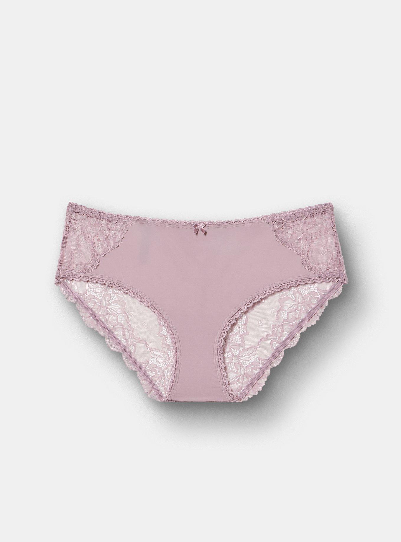 Microfiber Mid-Rise Lace Hipster XO Panty, TOADSTOOL, hi-res