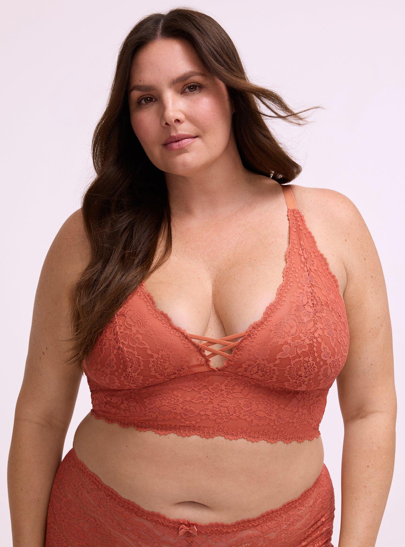 Plus Size Lightly Lined XO Lace Bralette, ARAGON, hi-res