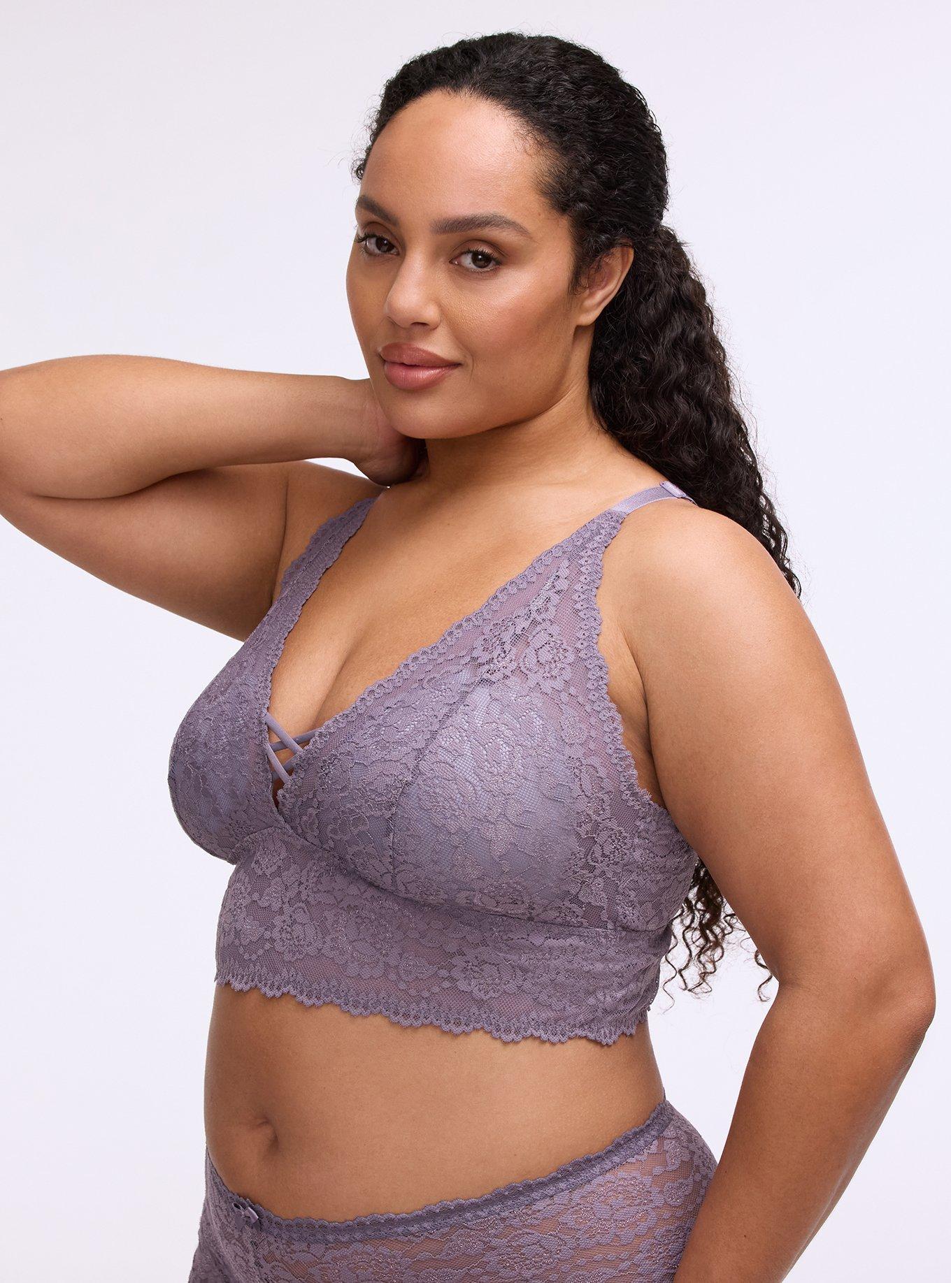 Lightly Lined XO Lace Bralette, PURPLE SAGE, alternate