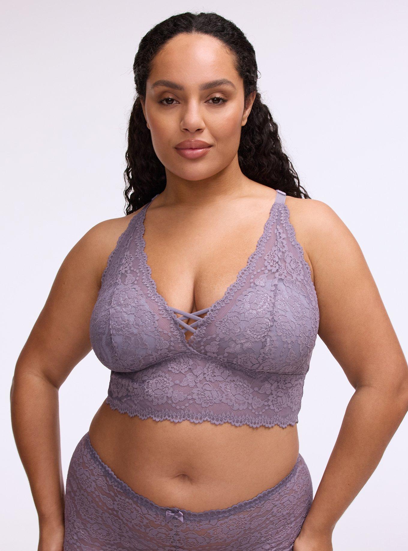 Lightly Lined XO Lace Bralette, PURPLE SAGE, hi-res