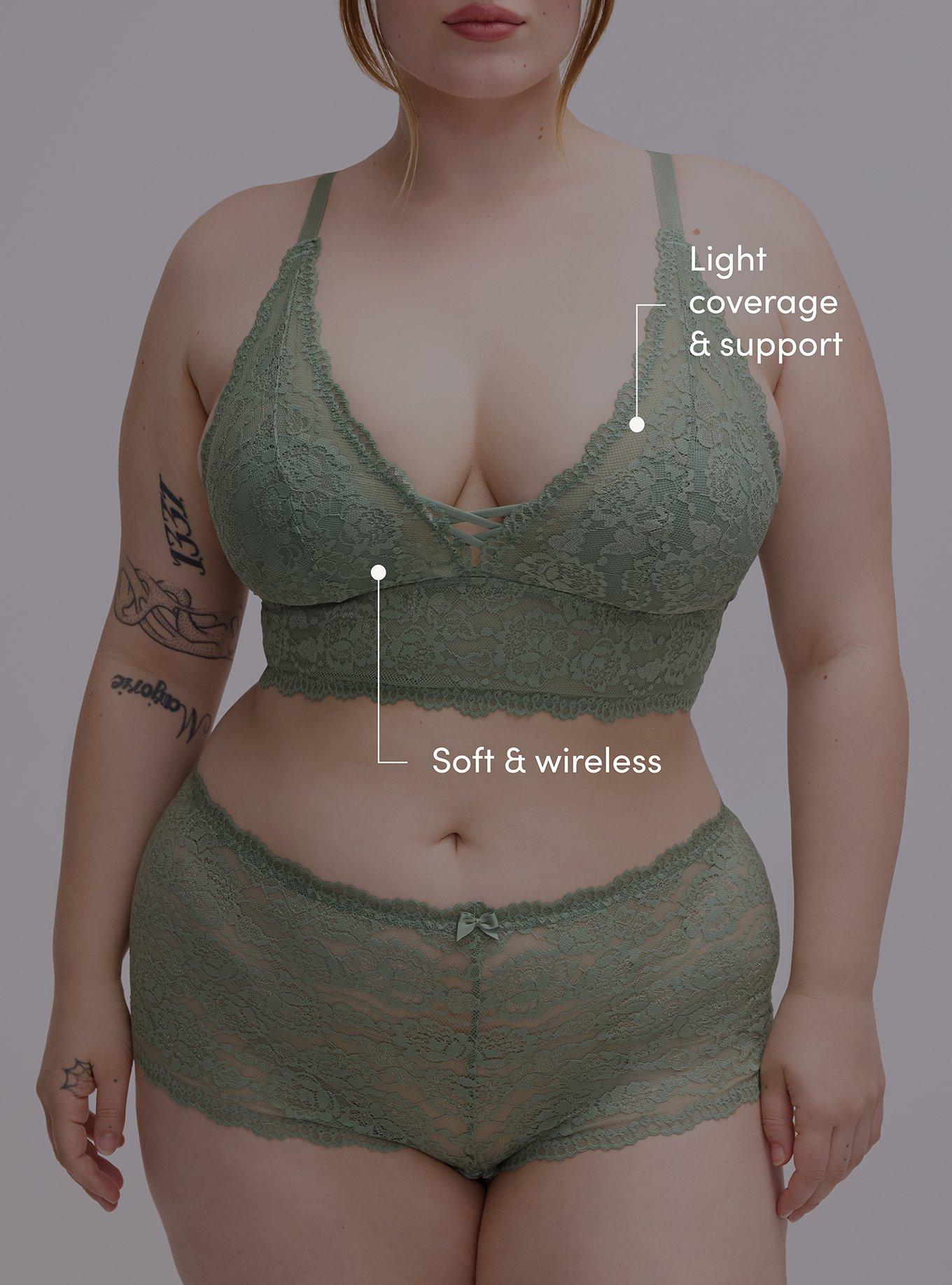 Lightly Lined XO Lace Bralette, HEDGE GREEN, alternate