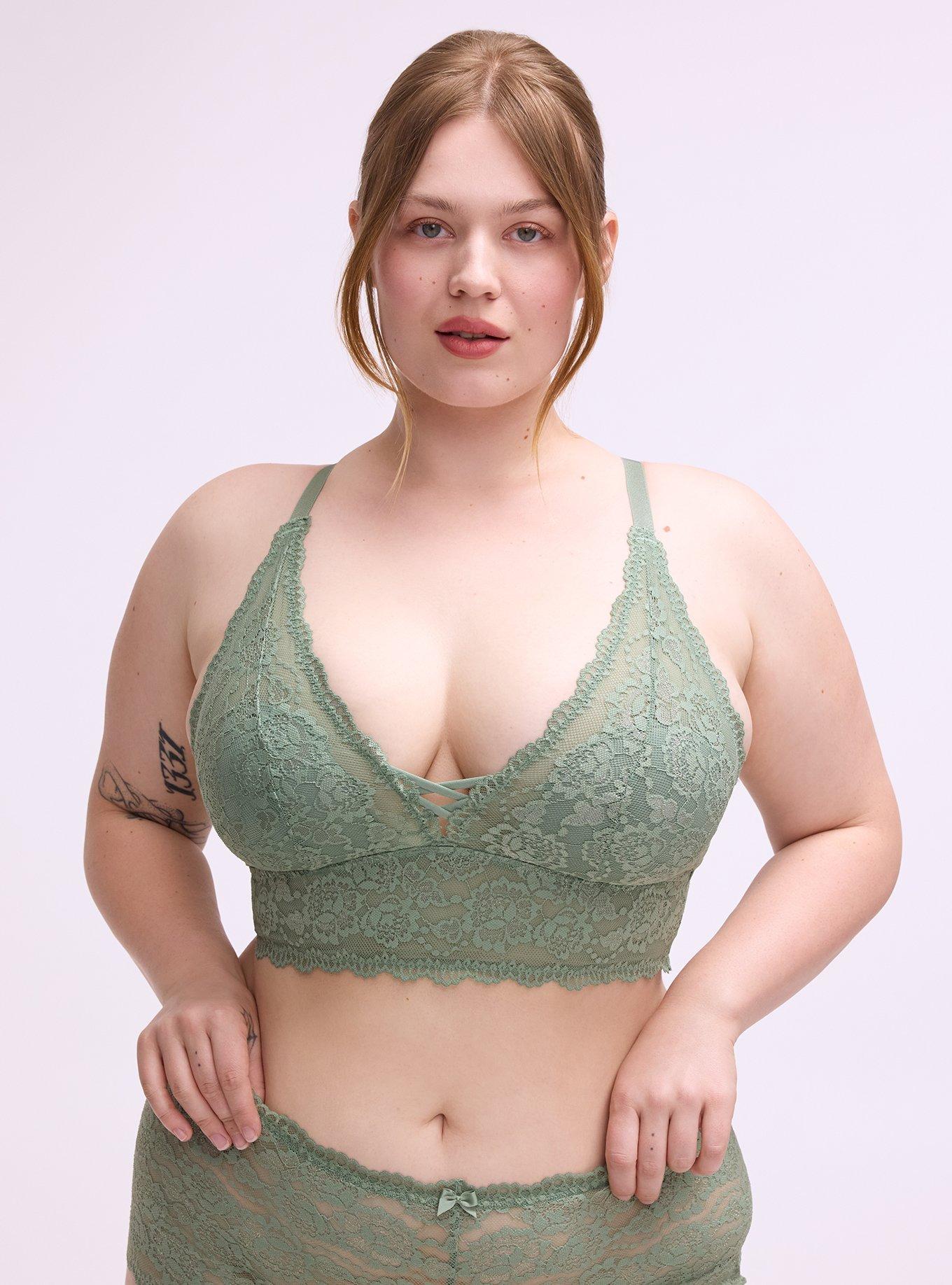 Lightly Lined XO Lace Bralette, HEDGE GREEN, hi-res