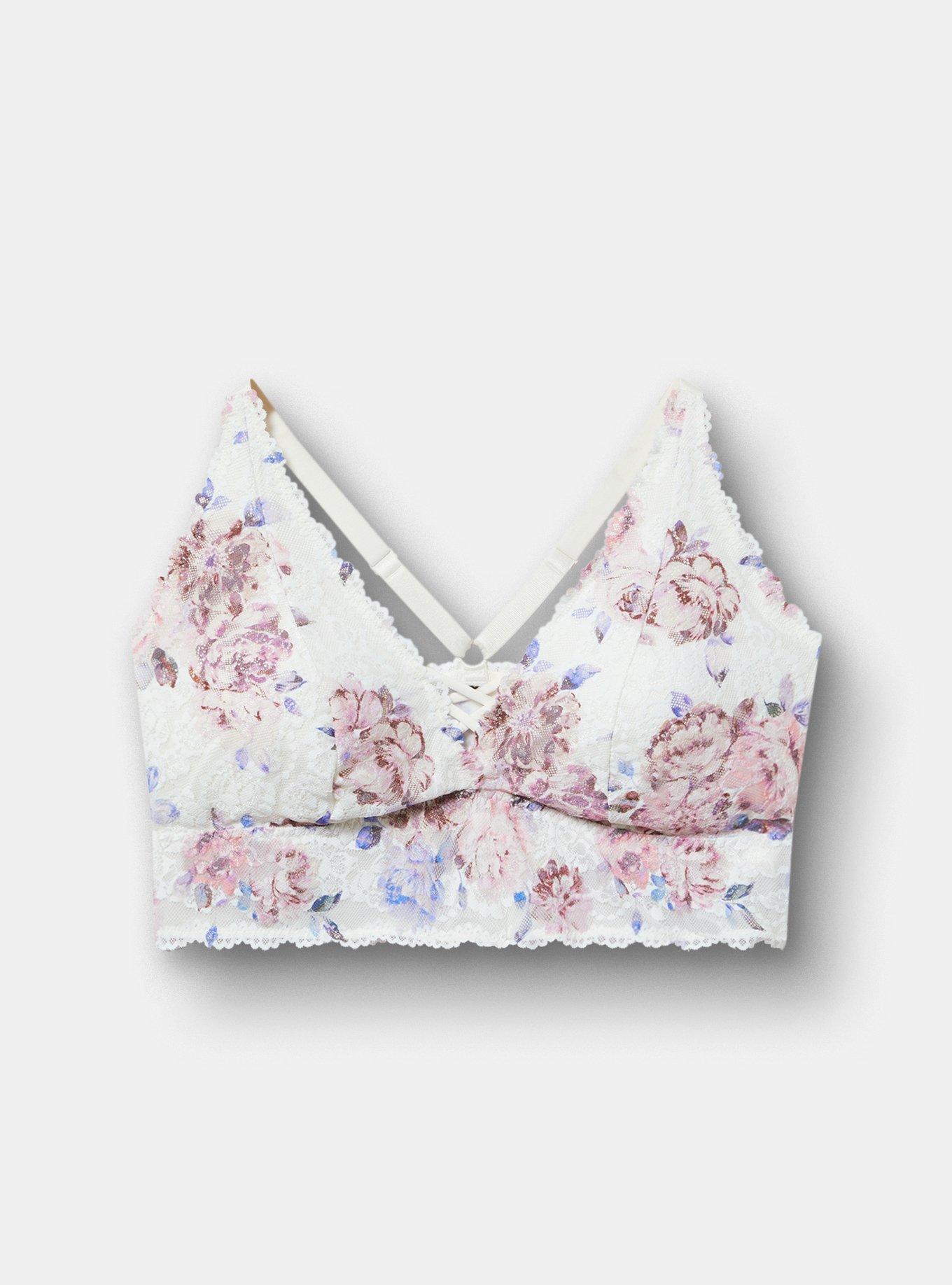 Lightly Lined XO Lace Bralette, TEA WASHED FLORAL CLOUD DANCER, hi-res