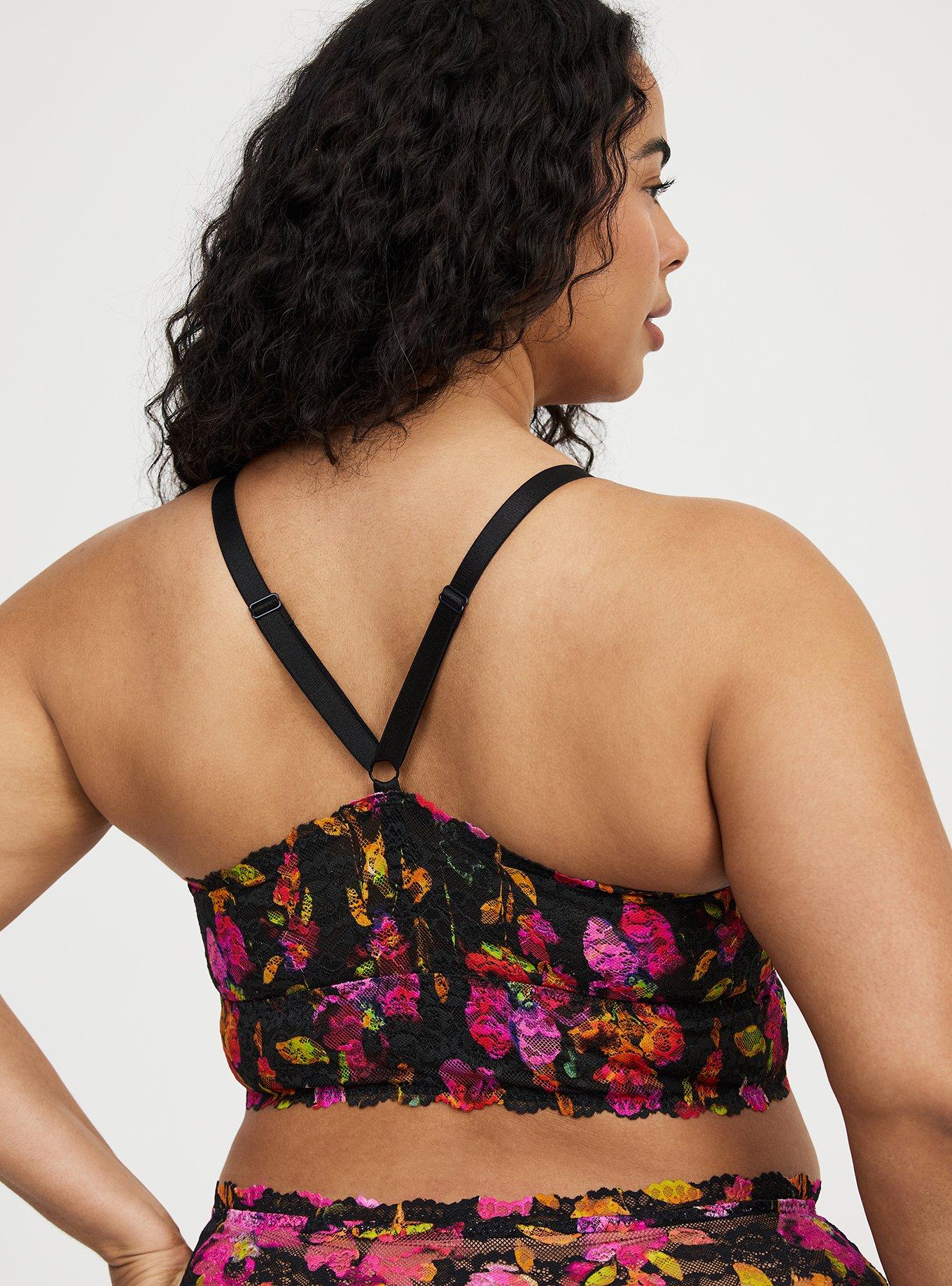 Lightly Lined XO Lace Bralette, LIVELY FLORALS RICH BLACK, alternate