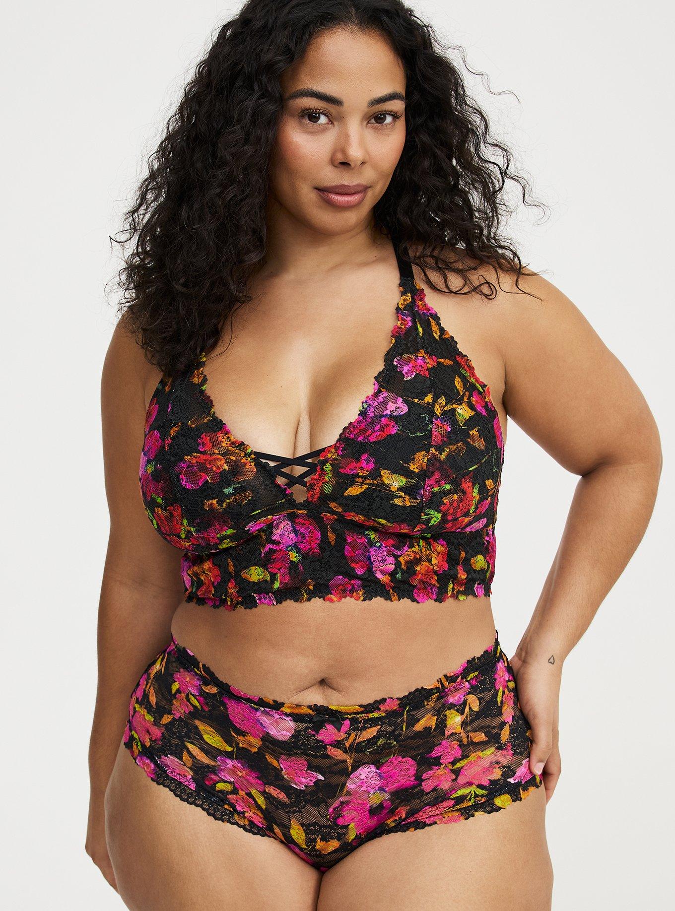 Lightly Lined XO Lace Bralette, LIVELY FLORALS RICH BLACK, alternate