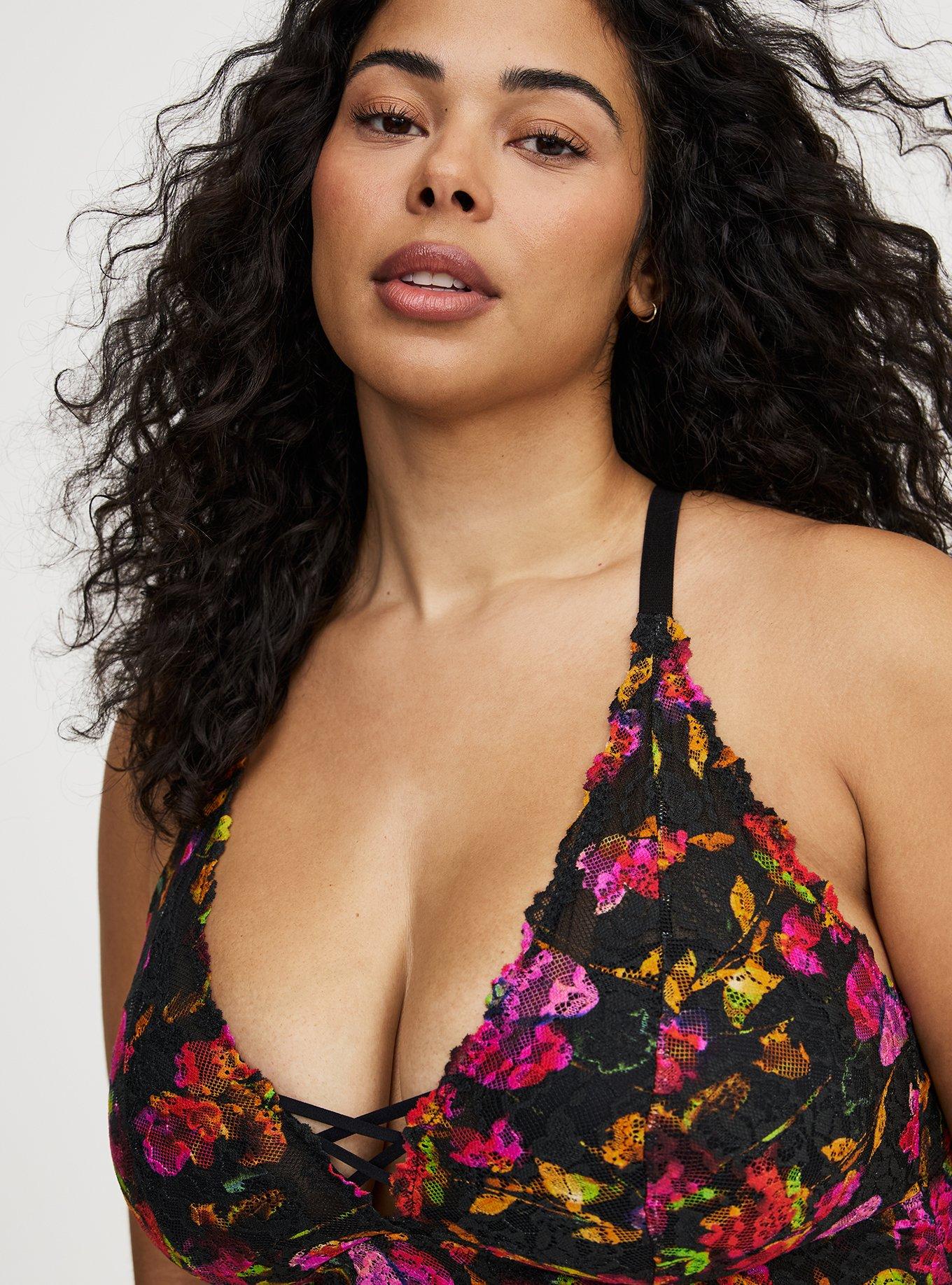 Lightly Lined XO Lace Bralette, LIVELY FLORALS RICH BLACK, alternate