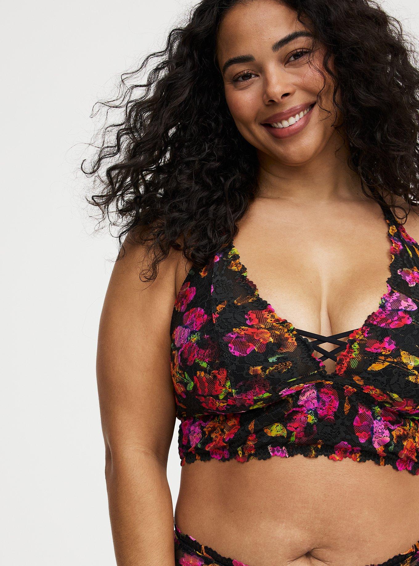 Lightly Lined XO Lace Bralette, LIVELY FLORALS RICH BLACK, alternate