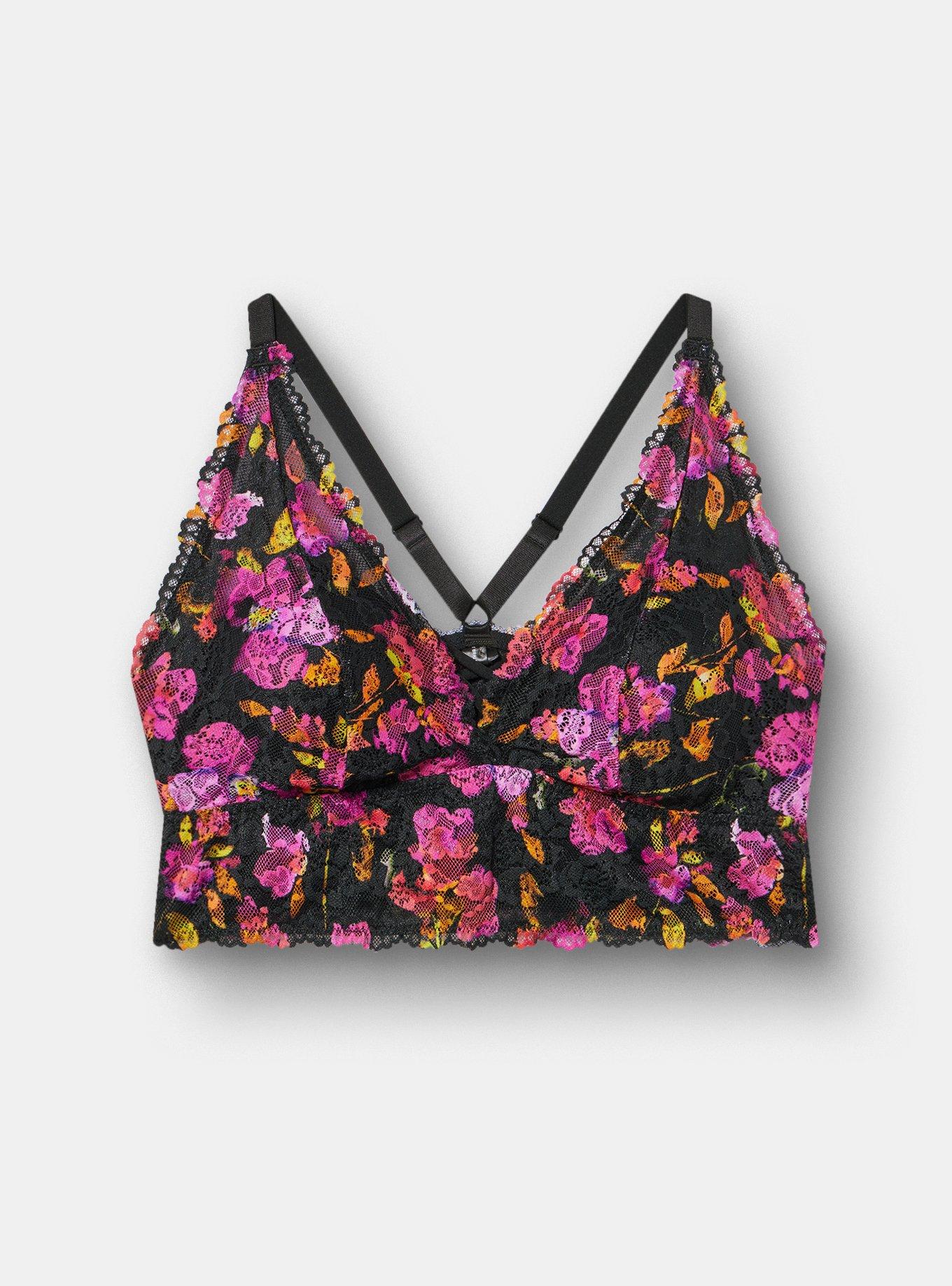 Lightly Lined XO Lace Bralette, LIVELY FLORALS RICH BLACK, hi-res