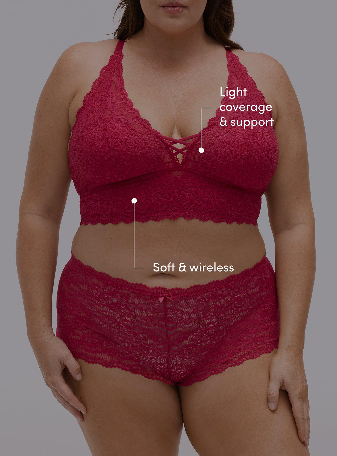 Lightly Lined XO Lace Bralette, CERISE, alternate