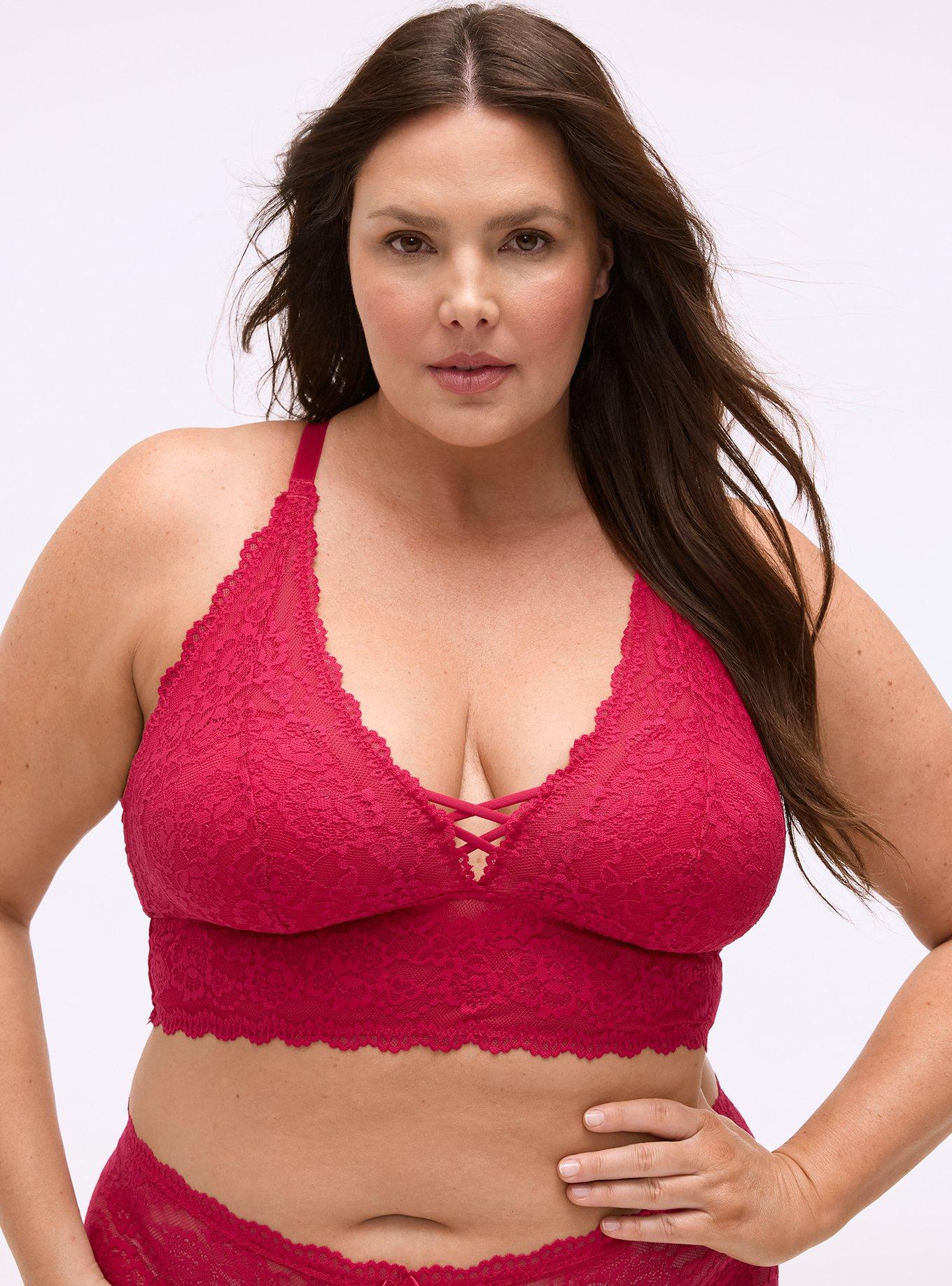 Lightly Lined XO Lace Bralette, CERISE, hi-res