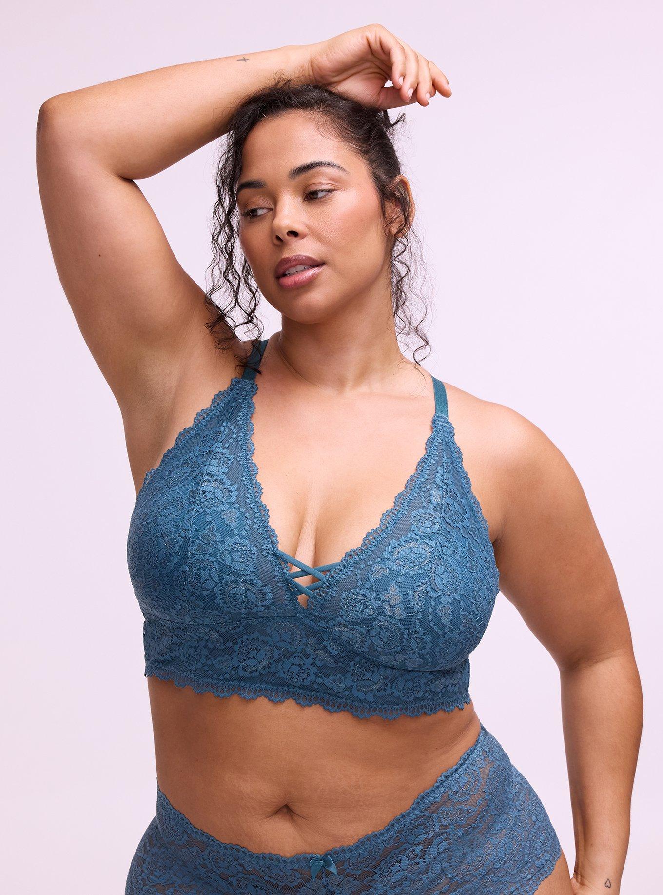 Lightly Lined XO Lace Bralette, MALLARD BLUE, hi-res