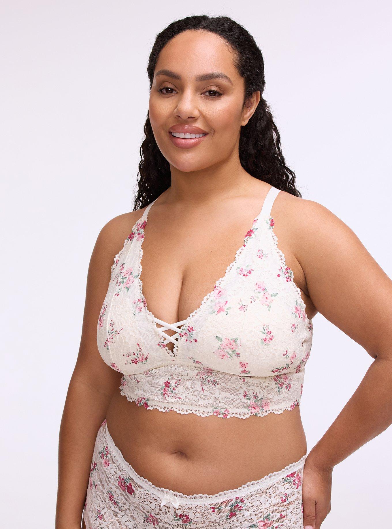Lightly Lined XO Lace Bralette, SELLY FLORAL PINK, hi-res