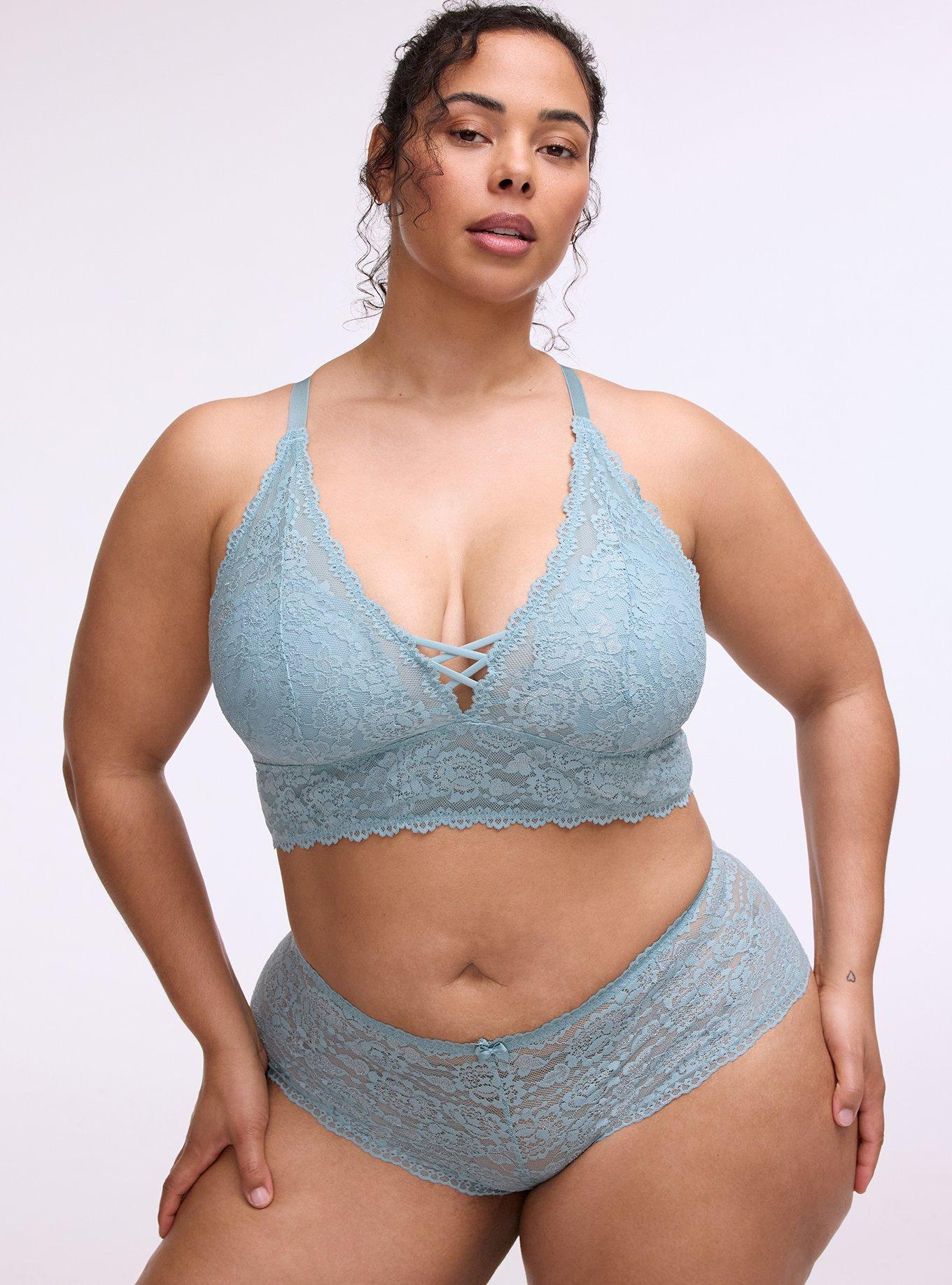 Lightly Lined XO Lace Bralette, STONE BLUE, hi-res