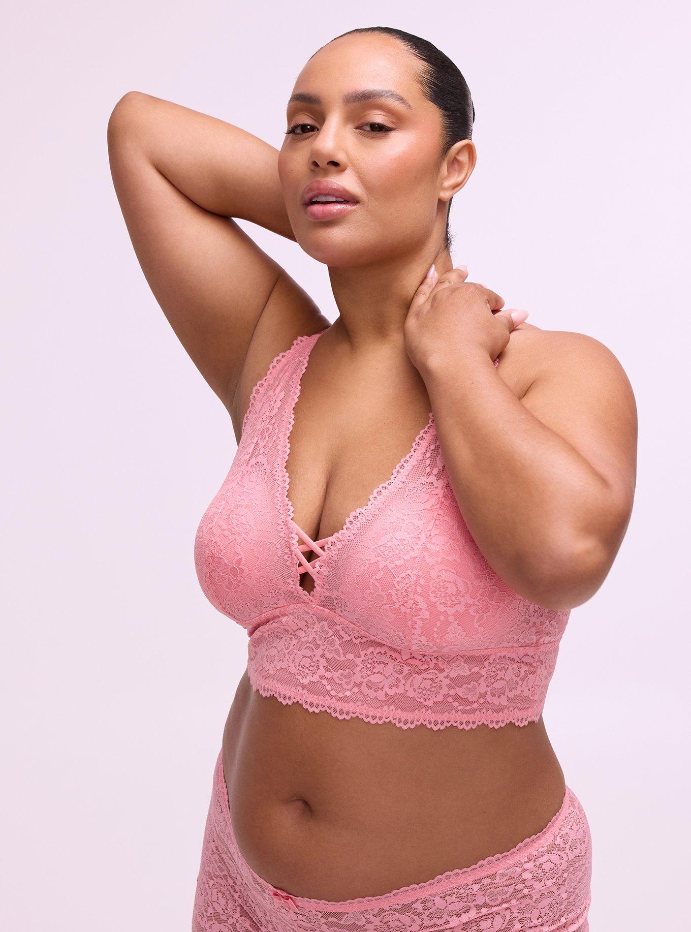 Lightly Lined XO Lace Bralette, FLAMINGO PINK, alternate