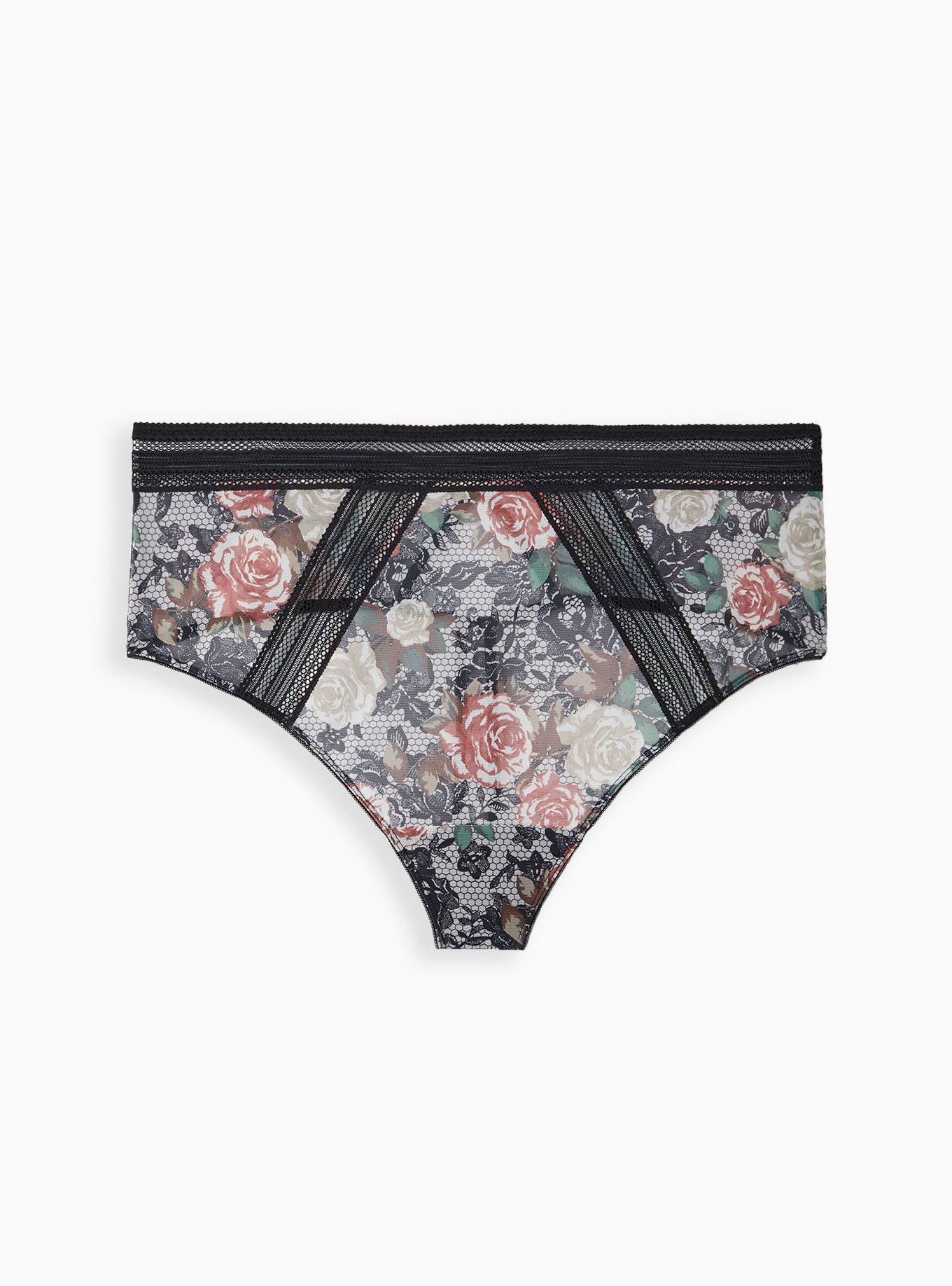 Cut-Out High Waist Thong Panty - Mesh Floral Black, , hi-res