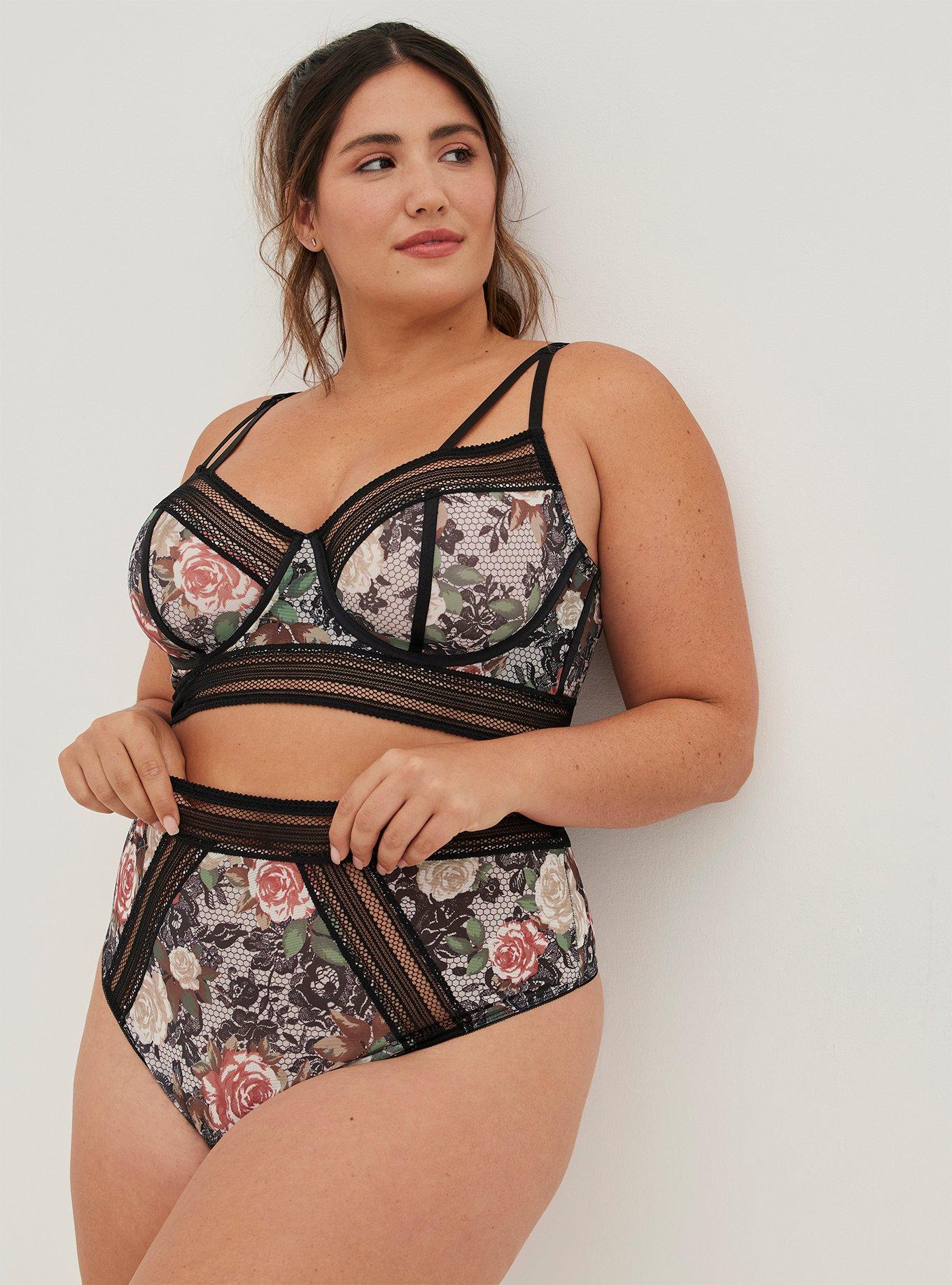 Cut-Out High Waist Thong Panty - Mesh Floral Black, , hi-res